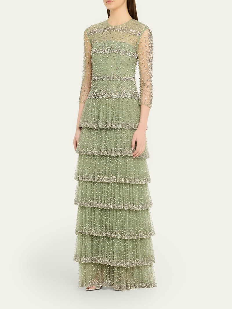 Solene Crystal Tiered Ruffle Gown 4