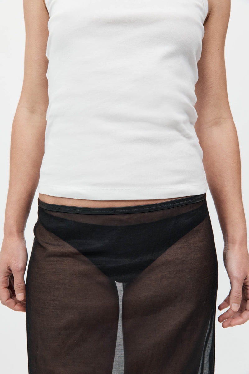 Sheer Leather Trim Skirt - Black - 5