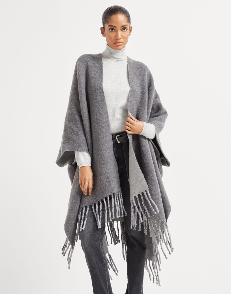 Wool and cashmere reversible double knit poncho 1