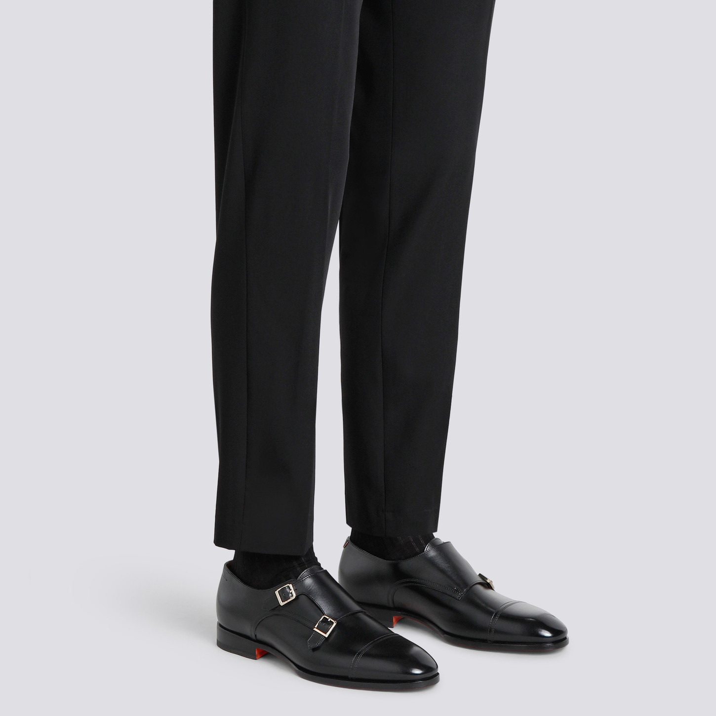 Men's black leather double-buckle shoe - 2