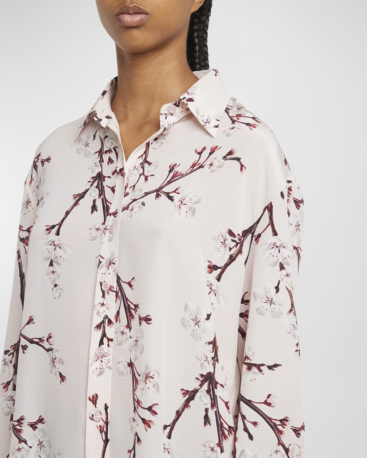 Cherry Blossom Print Button-Front Blouse - 5