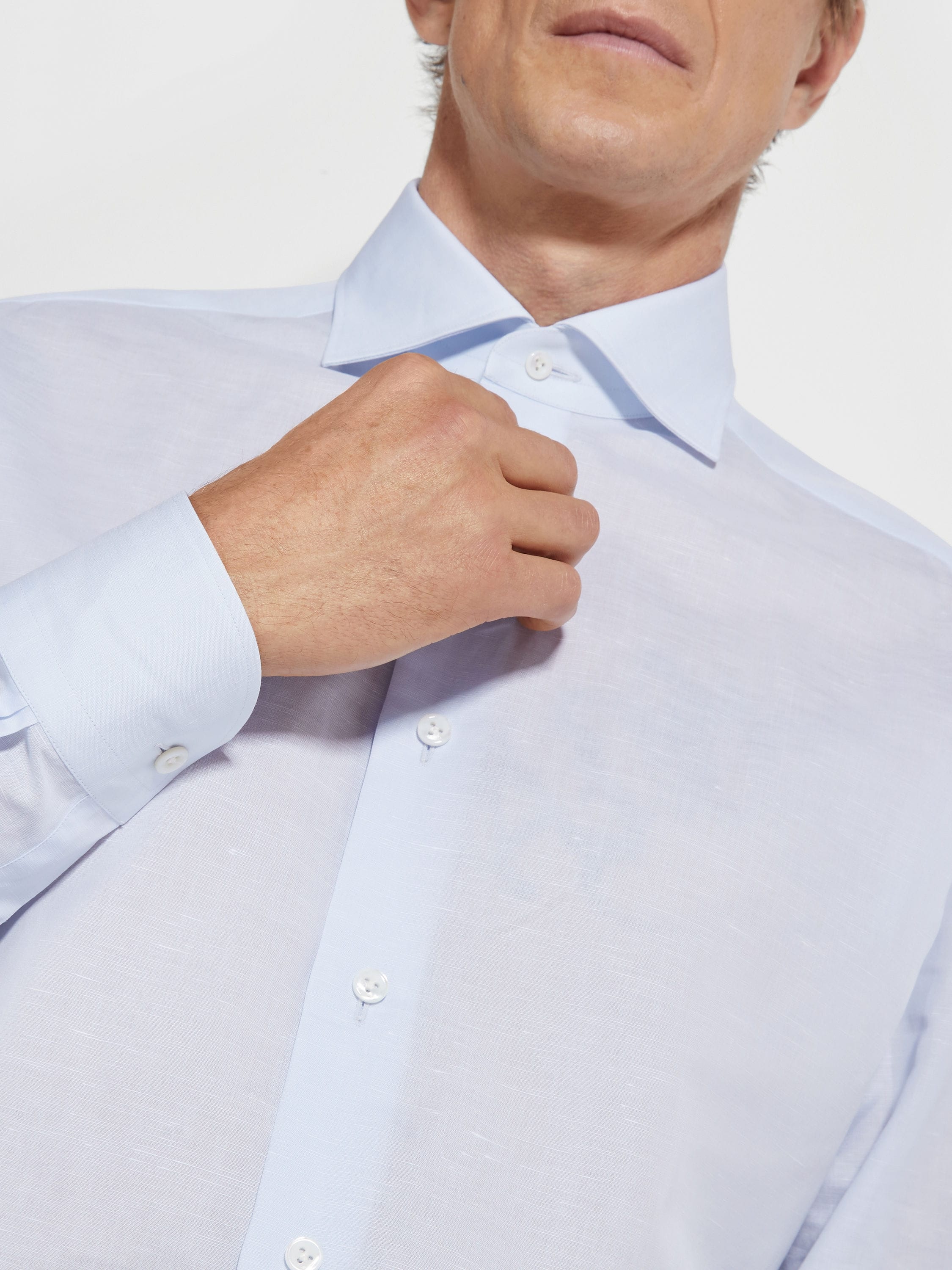 LIGHT BLUE CENTOVENTIMILA COTTON AND LINEN SHIRT - 2