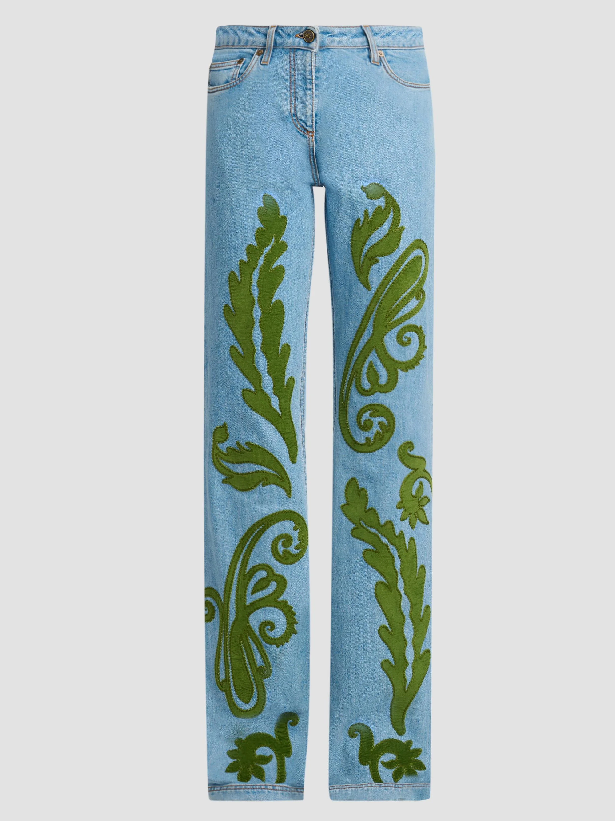 Women's Embroidered Straight-Leg Jeans - Blue Multi - 1