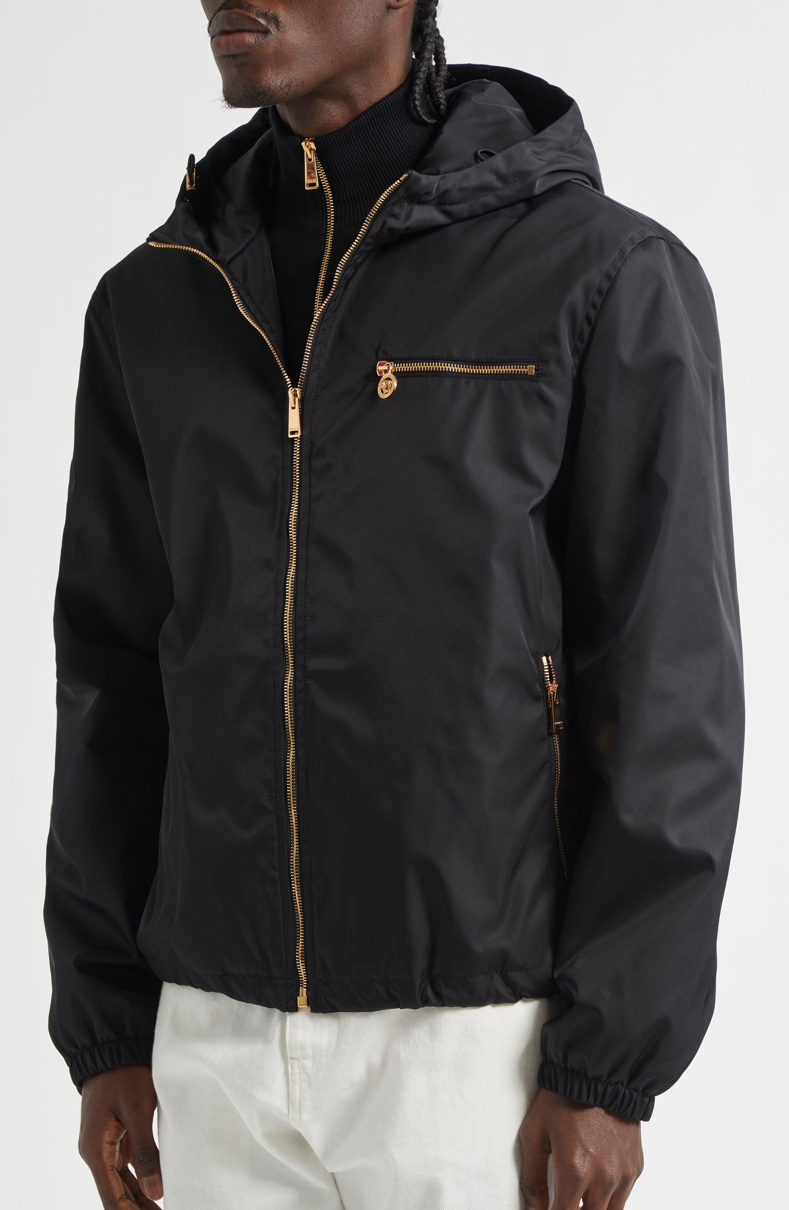 Versace Nylon Twill Hooded Windbreaker in Black at Nordstrom - 4