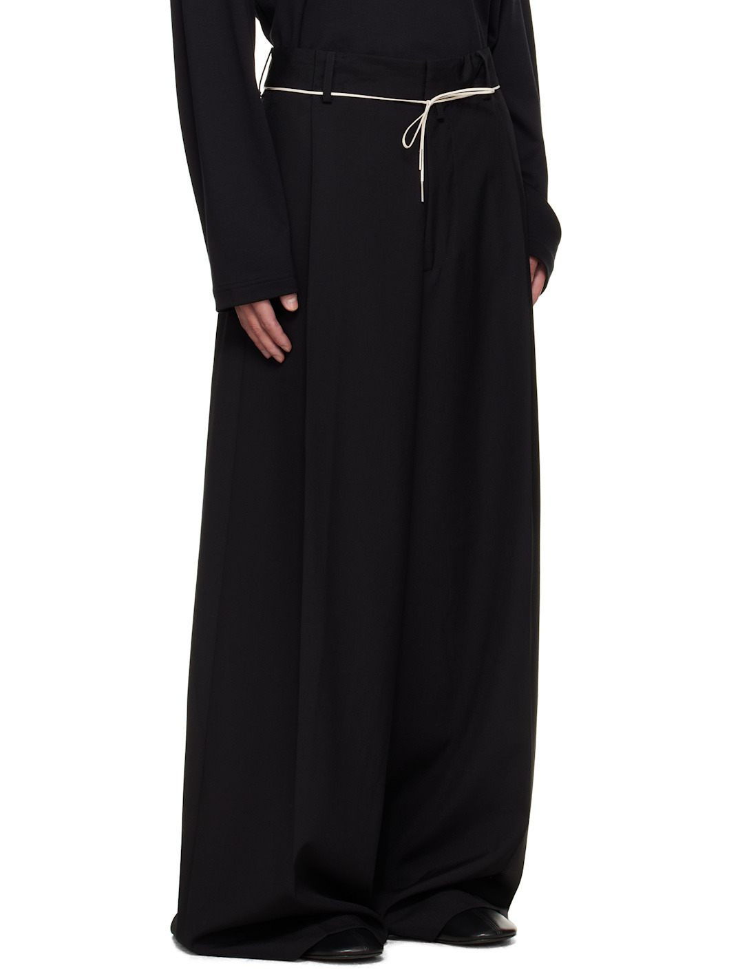 Black Wide Pleated Trousers - 2