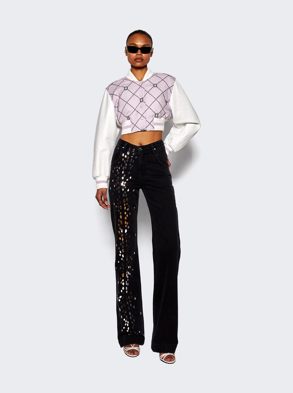 Speckled Foil Print Straight Leg Jeans Black And Silver - 5
