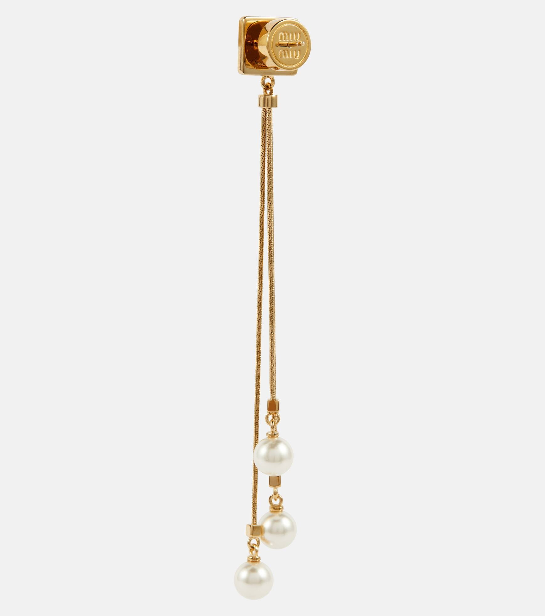 Faux pearl and brass earrings - 5