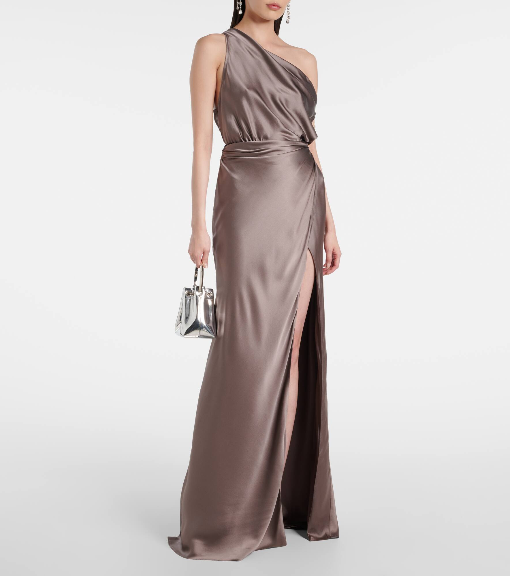 Draped one-shoulder silk satin gown - 2