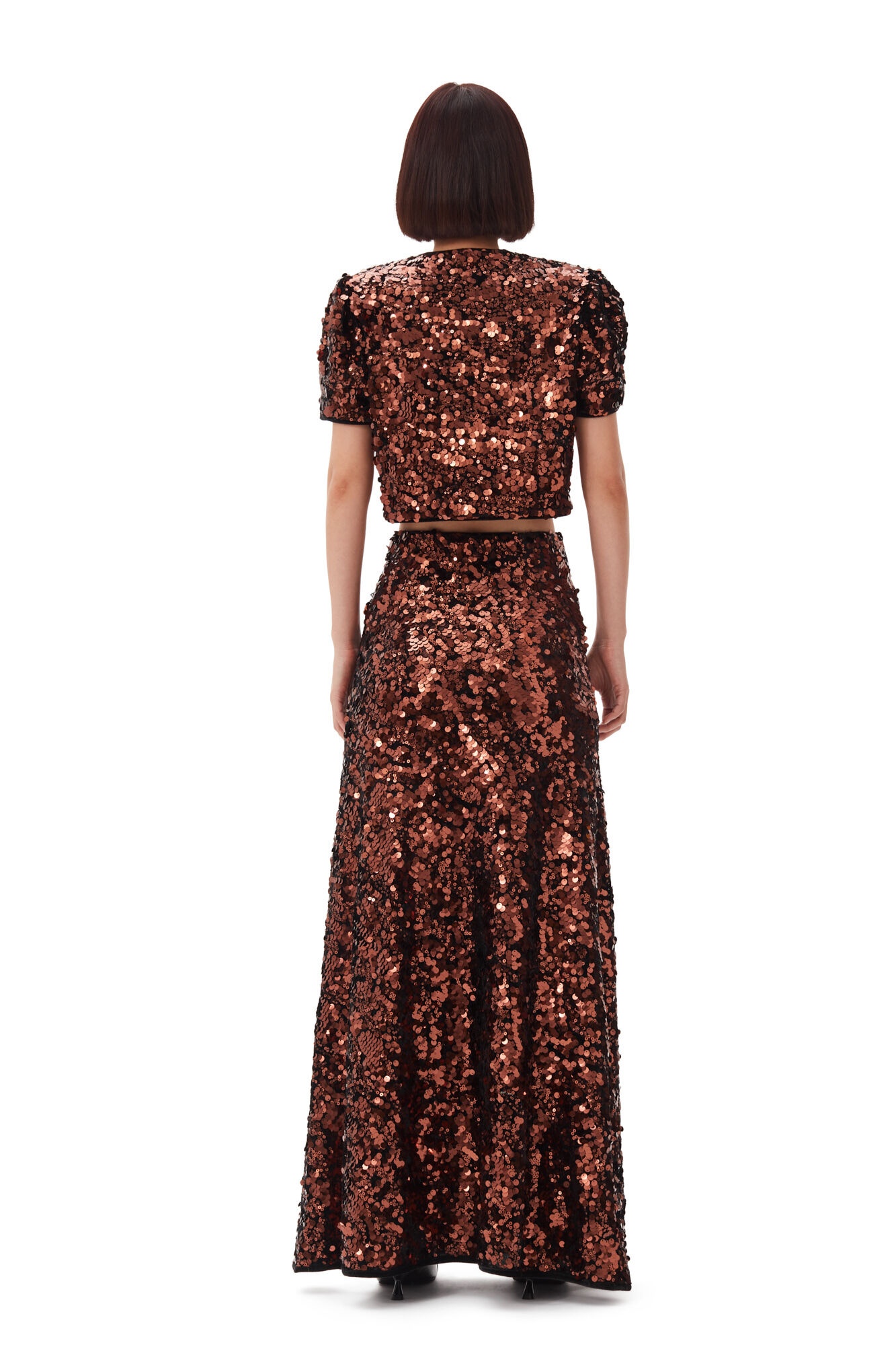 BROWN SEQUINS MAXI SKIRT - 4