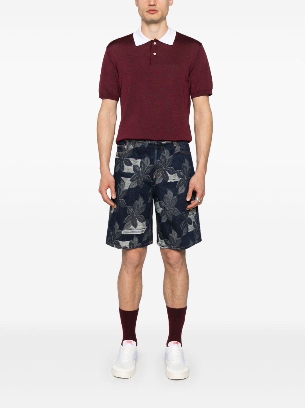 jacquard denim shorts - 2