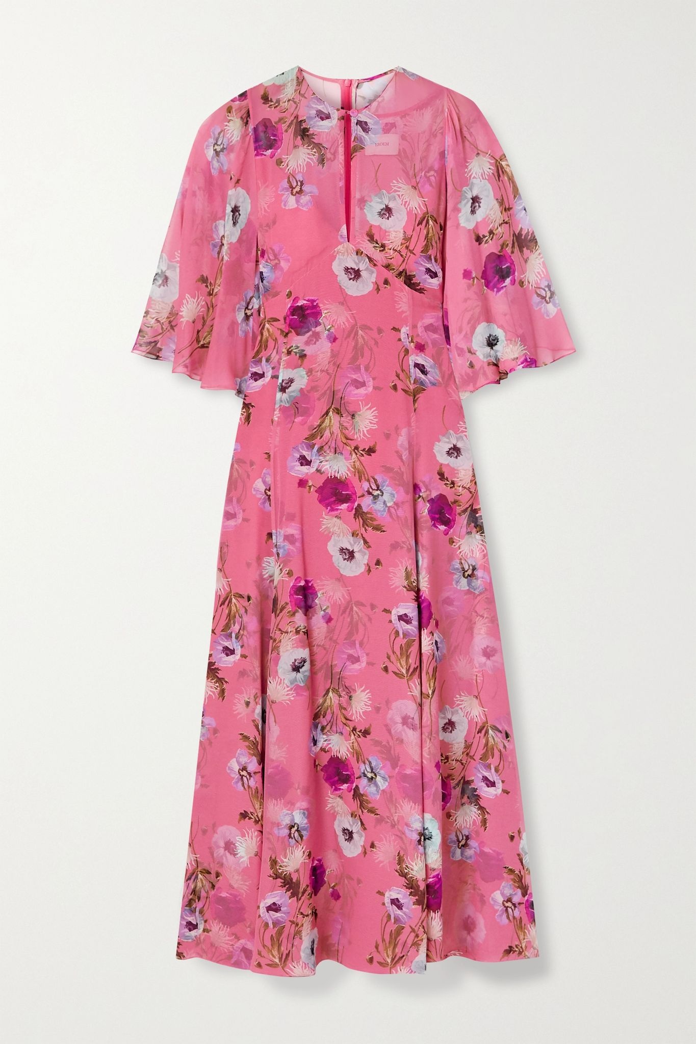 Alcie cape-effect floral-print silk crepe de chine midi dress - 1