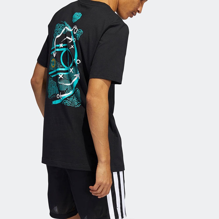 Men's adidas Rose 3 King Tee Back Tactical Board Pattern Printing Basketball Sports Short Sleeve Bla - 4