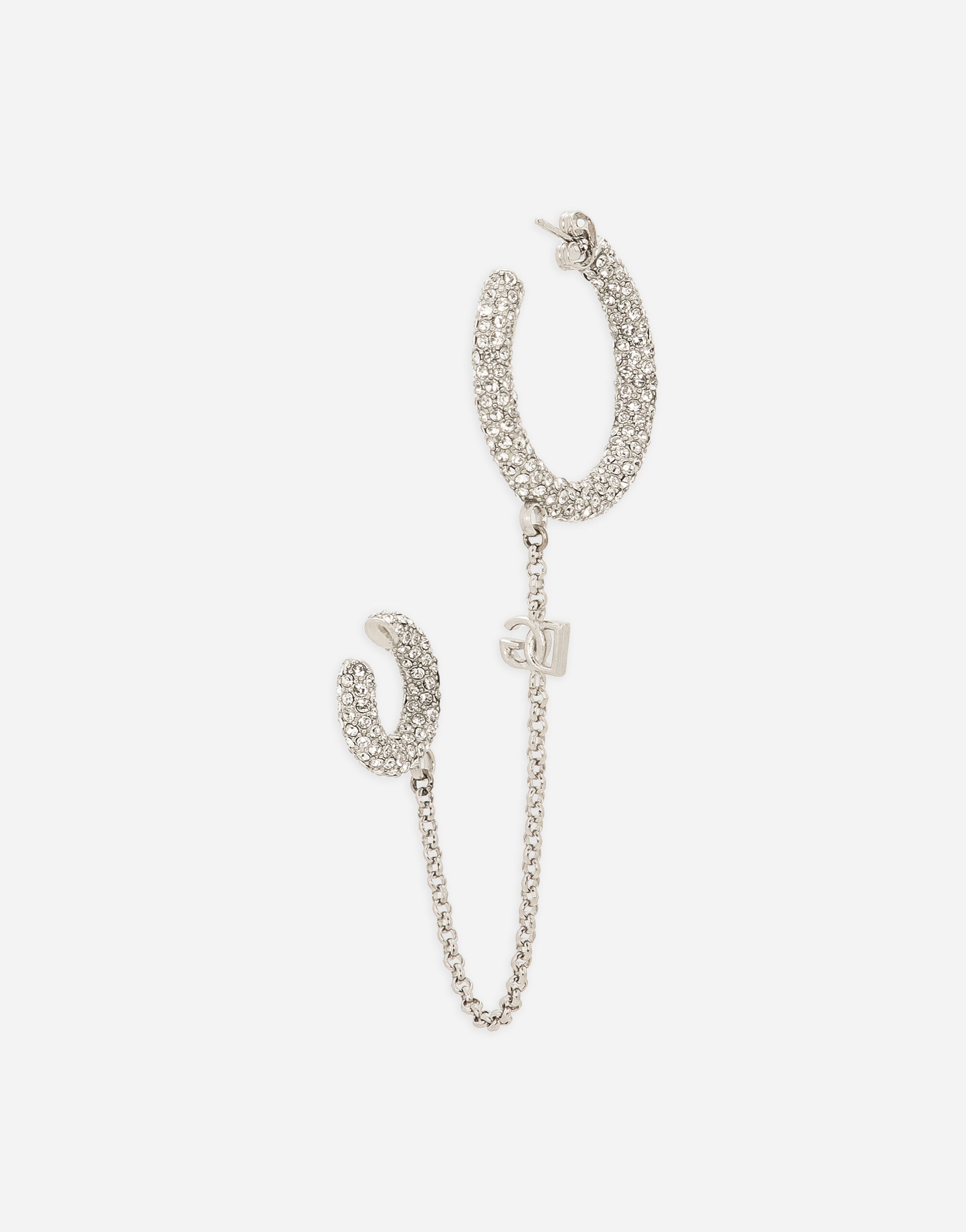 Single rhinestone-detailed Creole earring with chain accent - 3