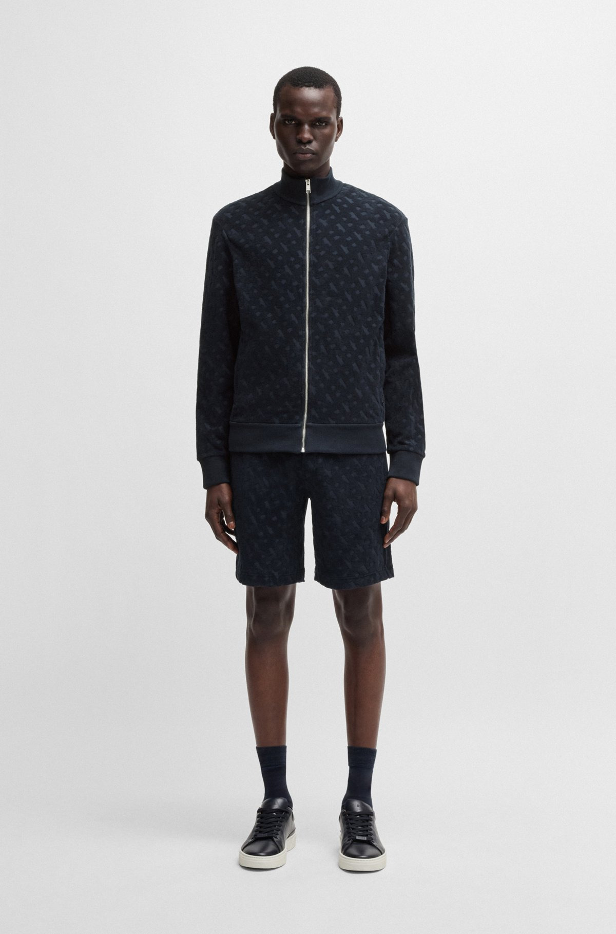 ZIP-UP SWEATSHIRT IN COTTON WITH TONAL MONOGRAMS - 4