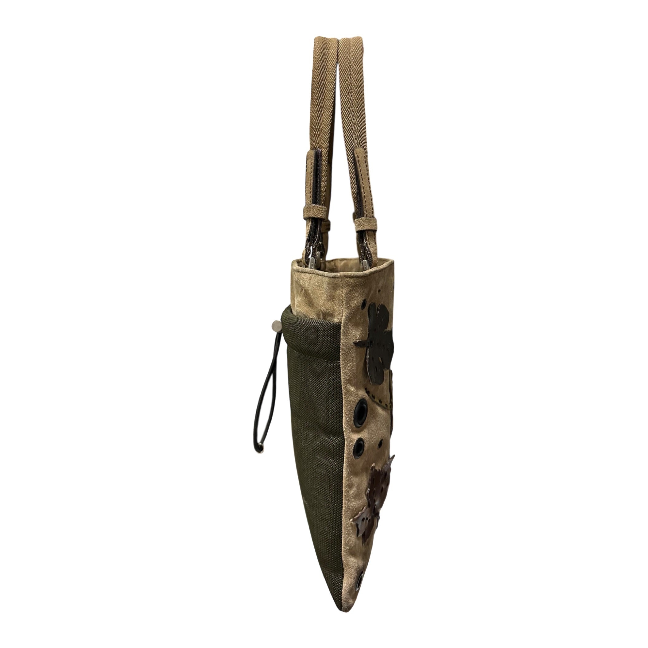 PRADA Fall Winter 1999 Appliqué Leaves Suede and Mesh Hand Bag - 3