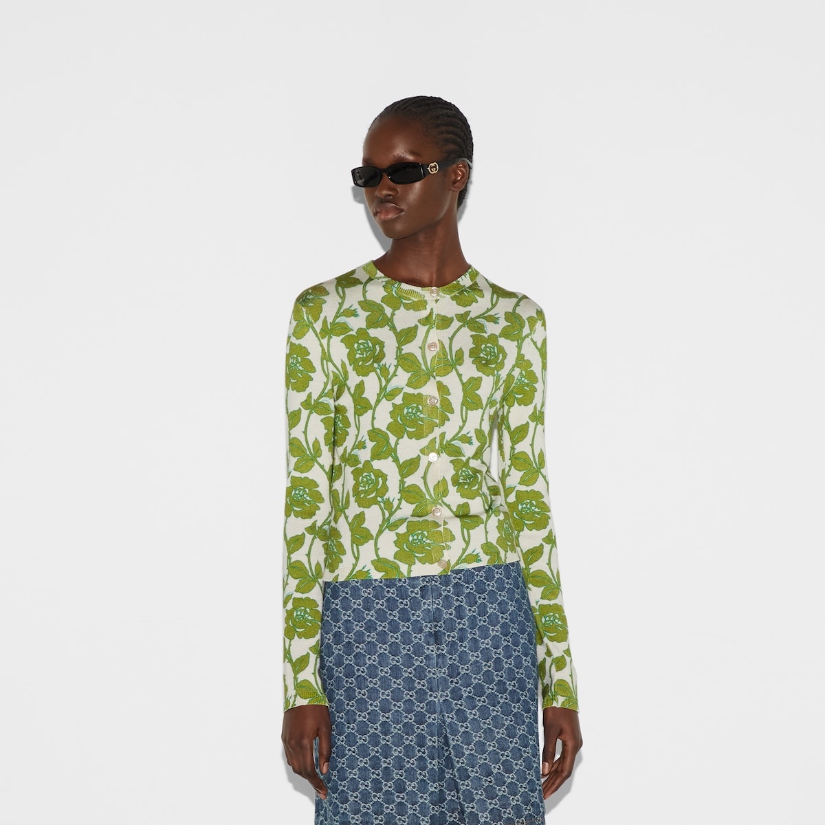 Floral print fine wool silk cardigan - 3