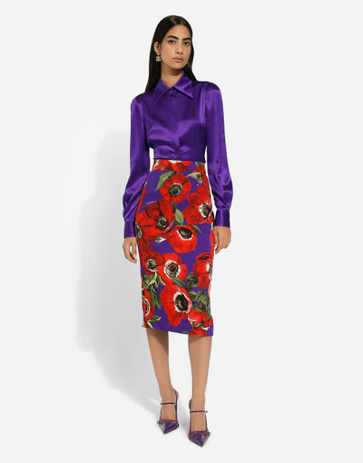 Dolce & Gabbana Charmeuse calf-length skirt with anemone print outlook