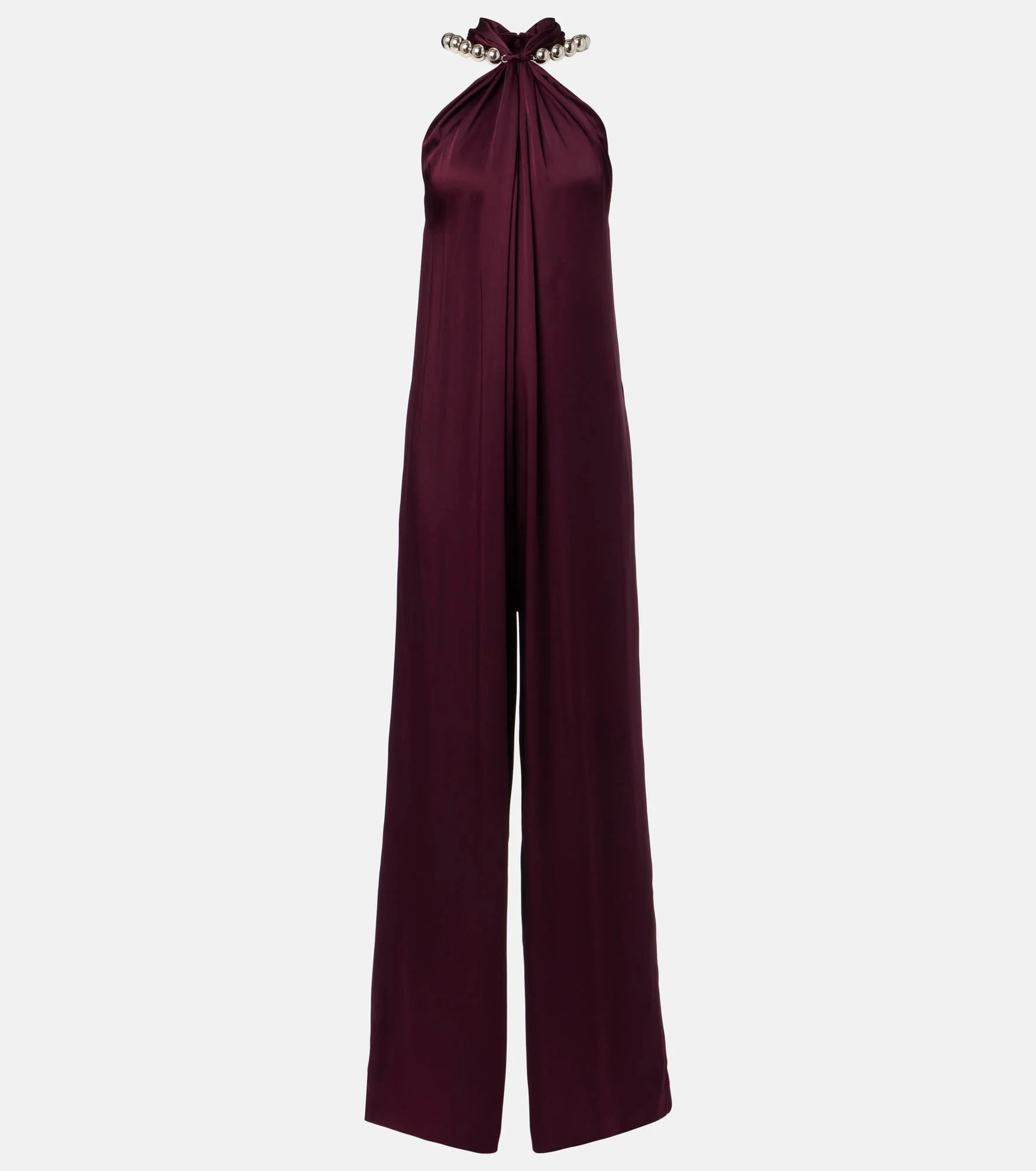 Embellished halterneck satin jumpsuit - 1