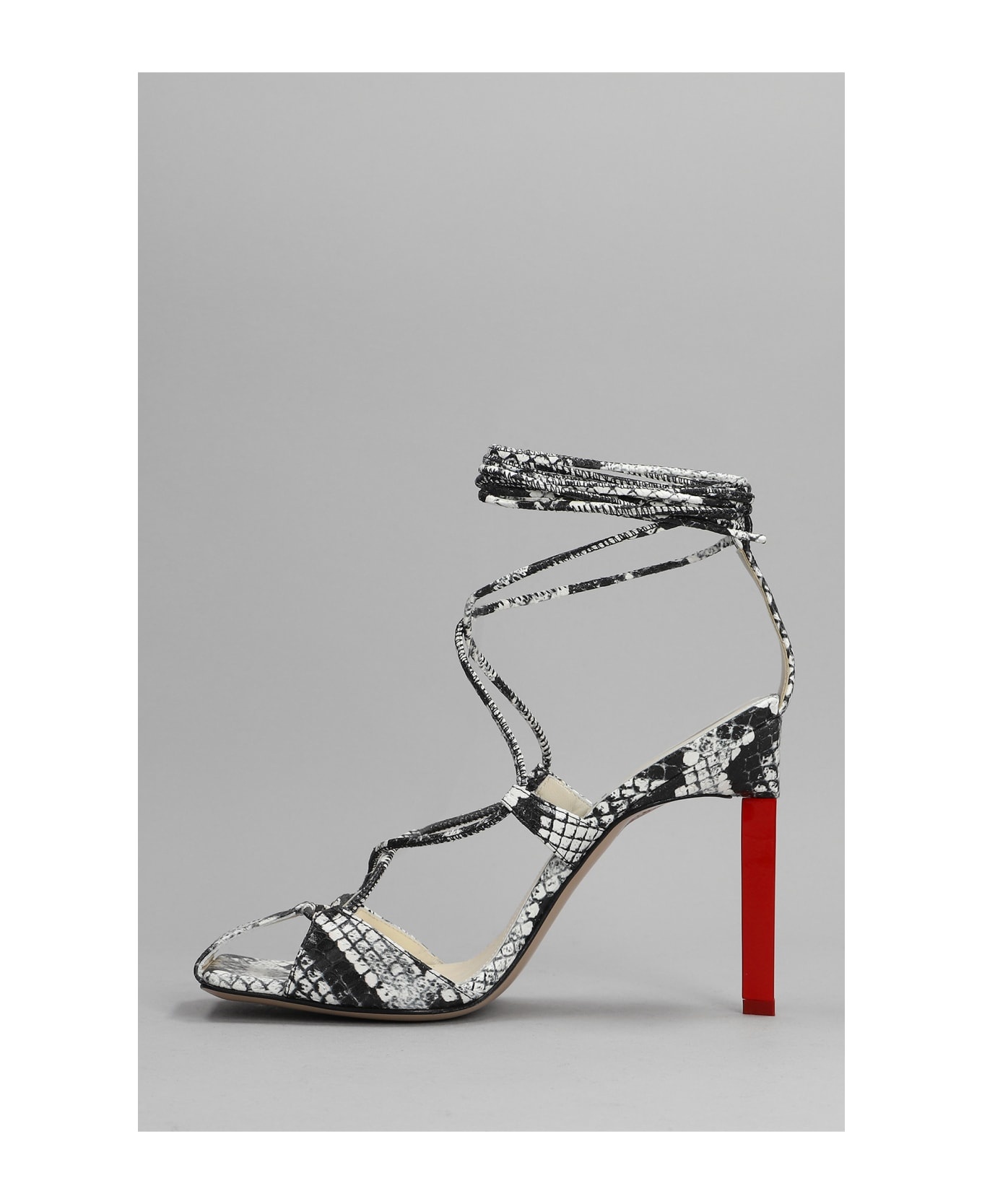 Black And White Python Leather Adele Sandals - 3
