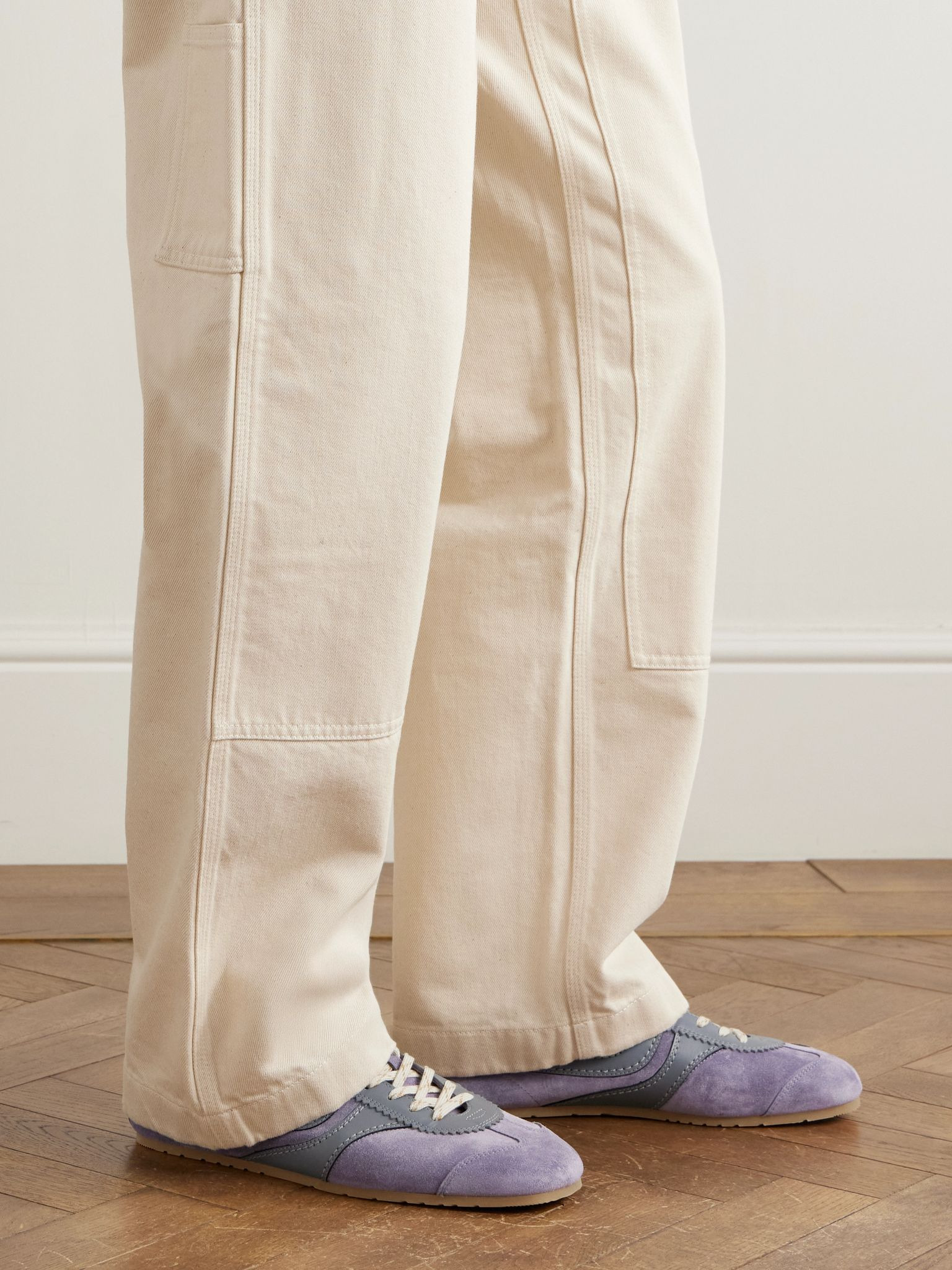 Leather-Trimmed Suede Sneakers Purple - 2