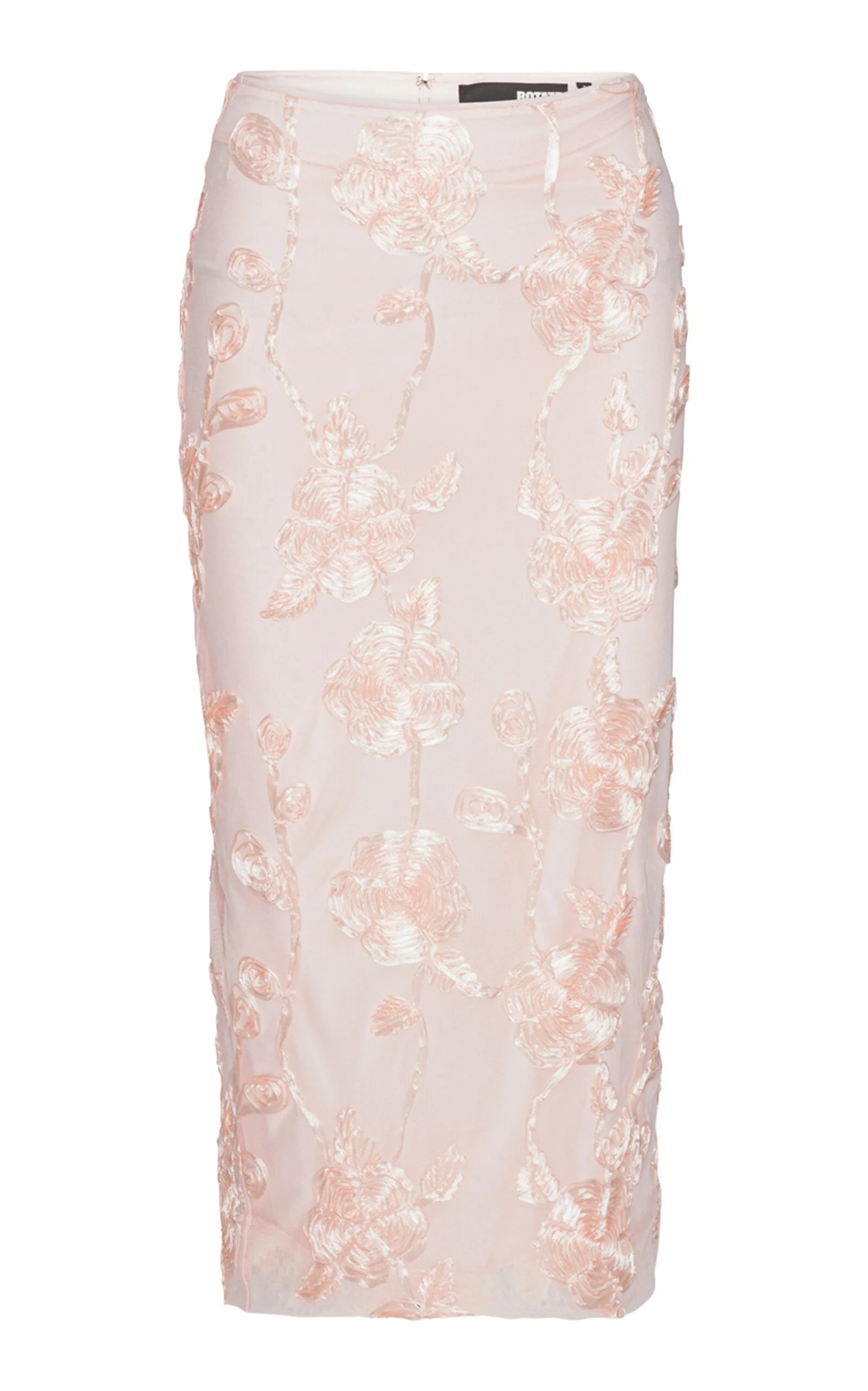 Floral-Appliquéd Mesh Midi Skirt light pink - 1