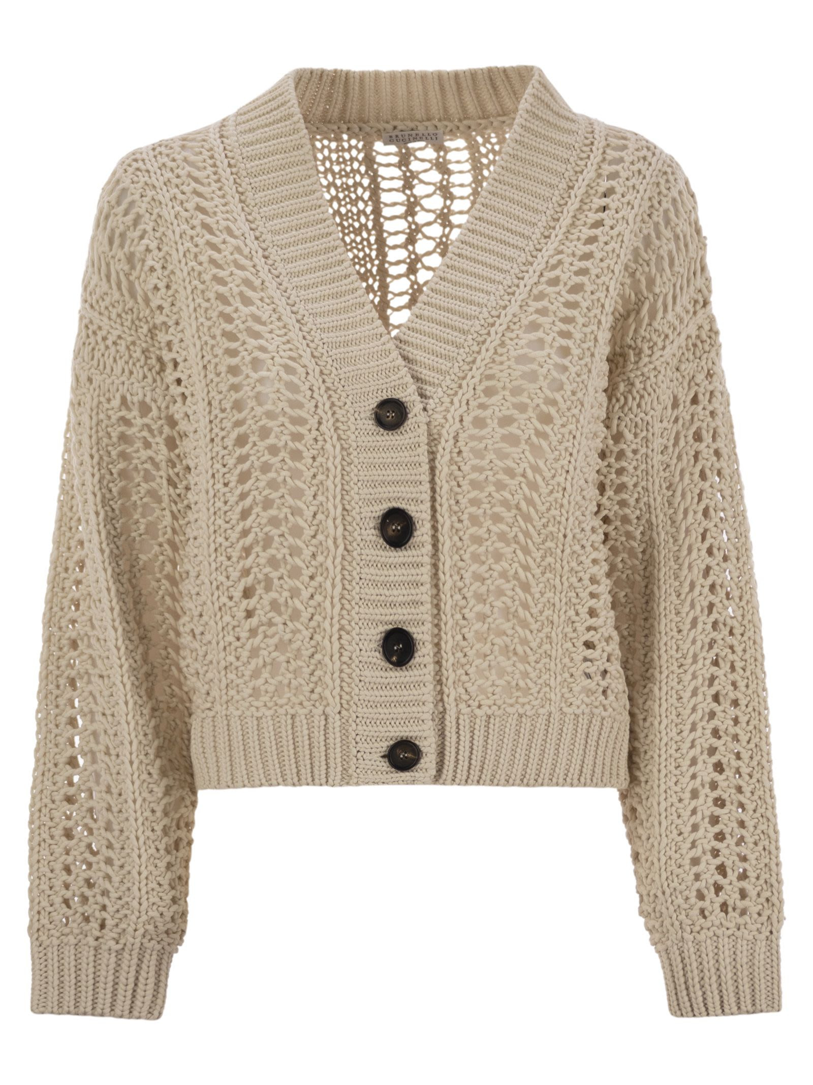 Brunello Cucinelli Women Ribbed Cotton Net Cardigan - 1
