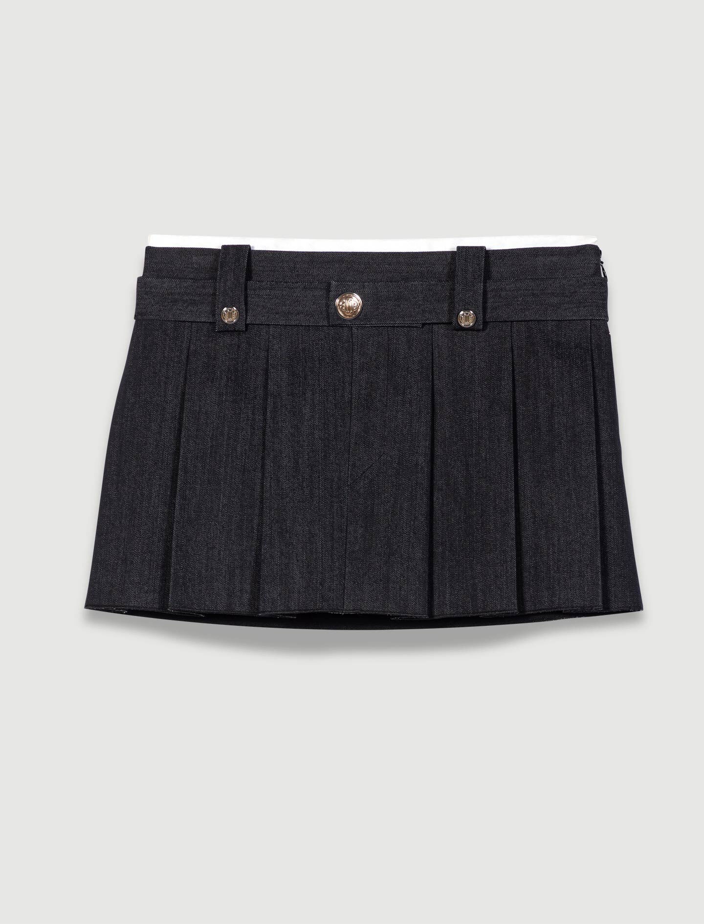 Black denim-effect mini skirt - 1