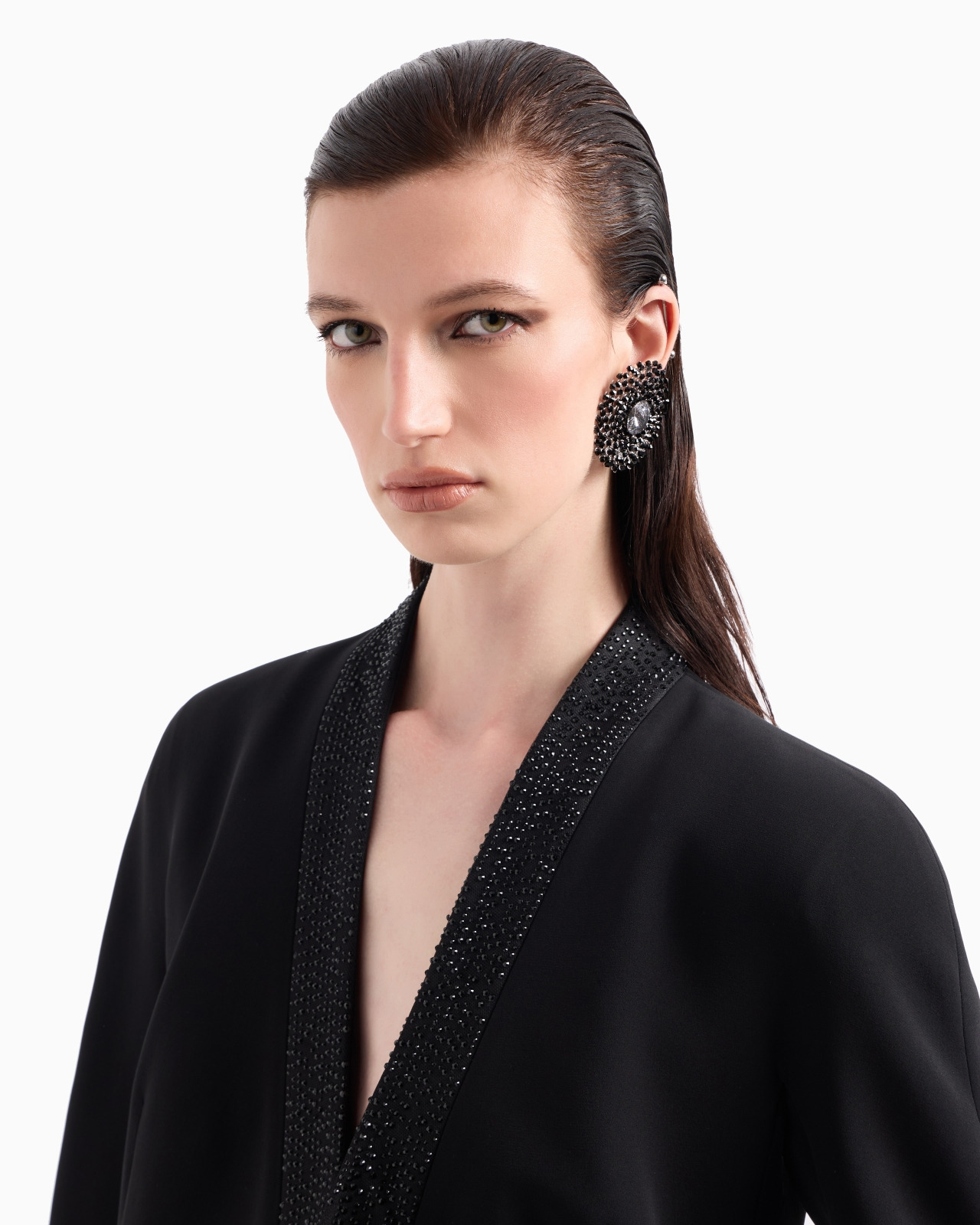 SINGLE-BREASTED JACKET IN SILK CADY WITH APPLIED CRYSTALS - 5