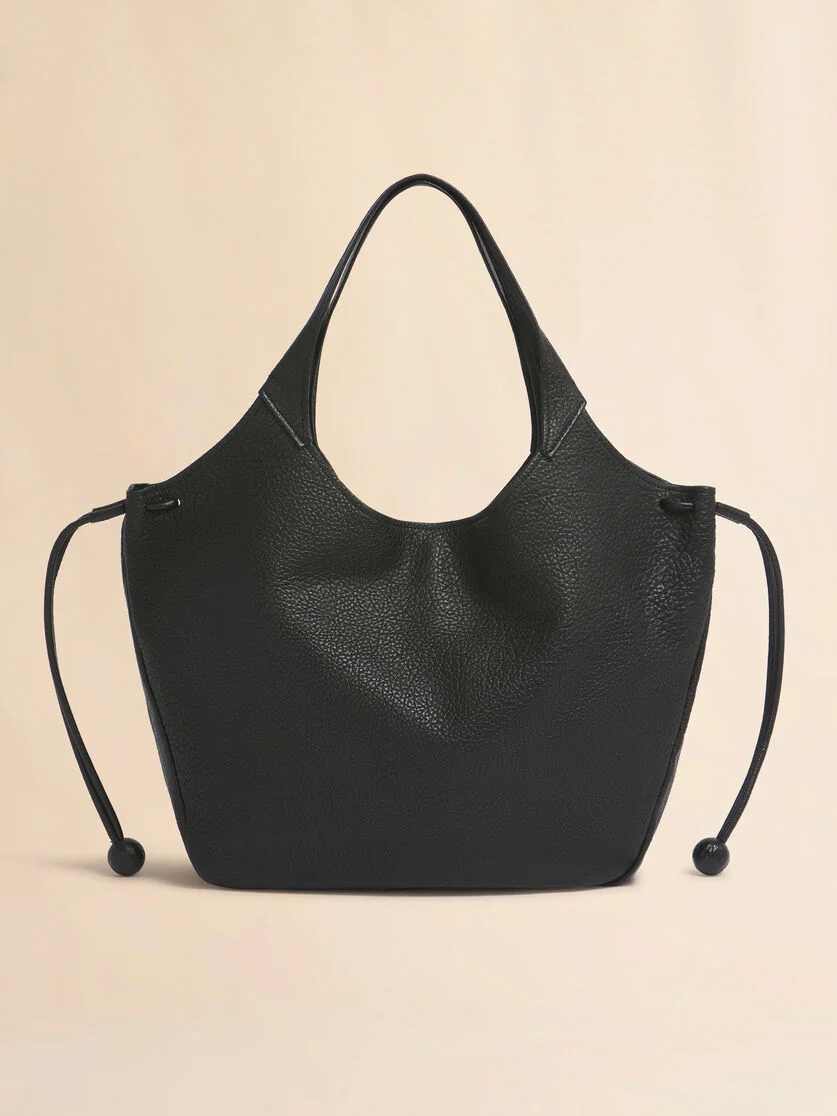 BLACK LEATHER TRUNKAROO SOFT MEDIUM TOTE BAG - 1