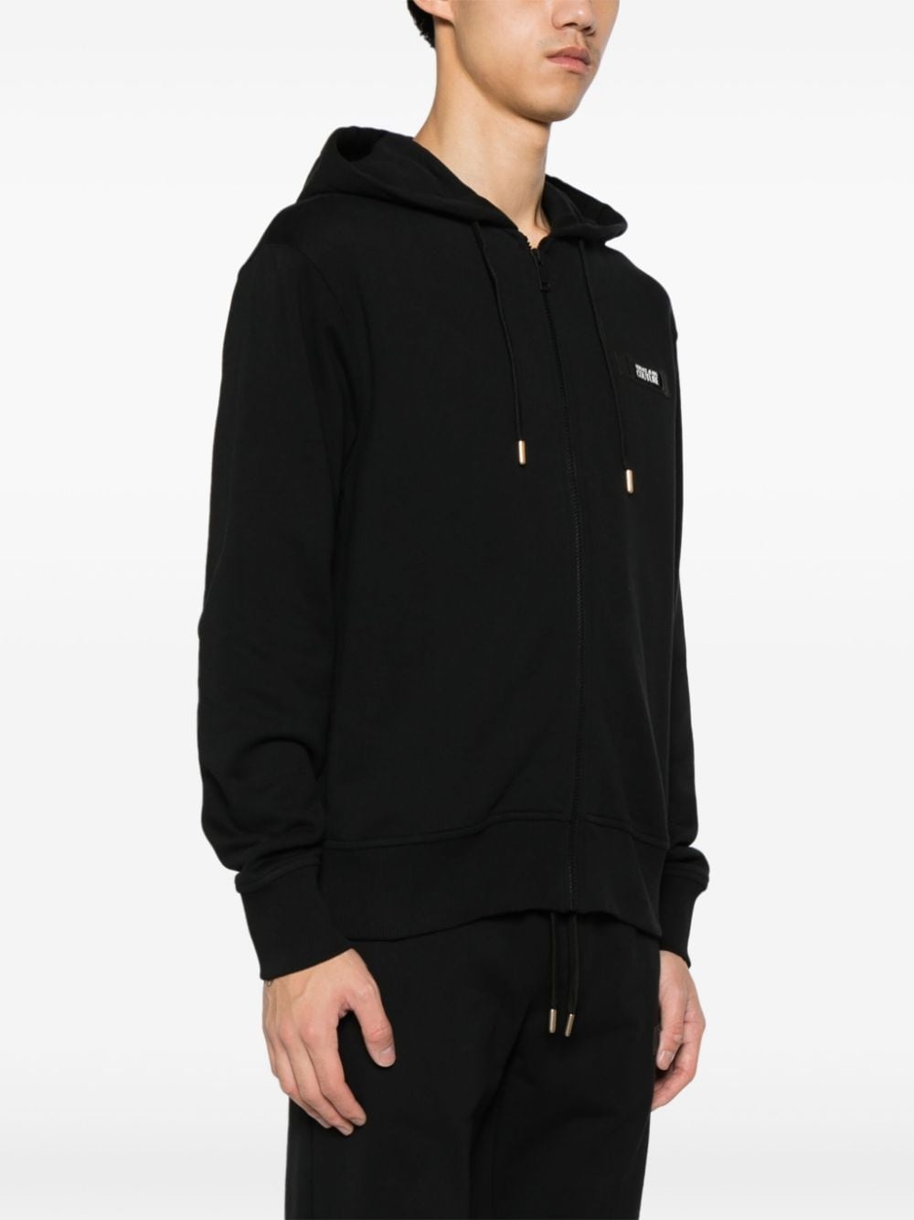 logo-patch cotton zip-up hoodie - 3