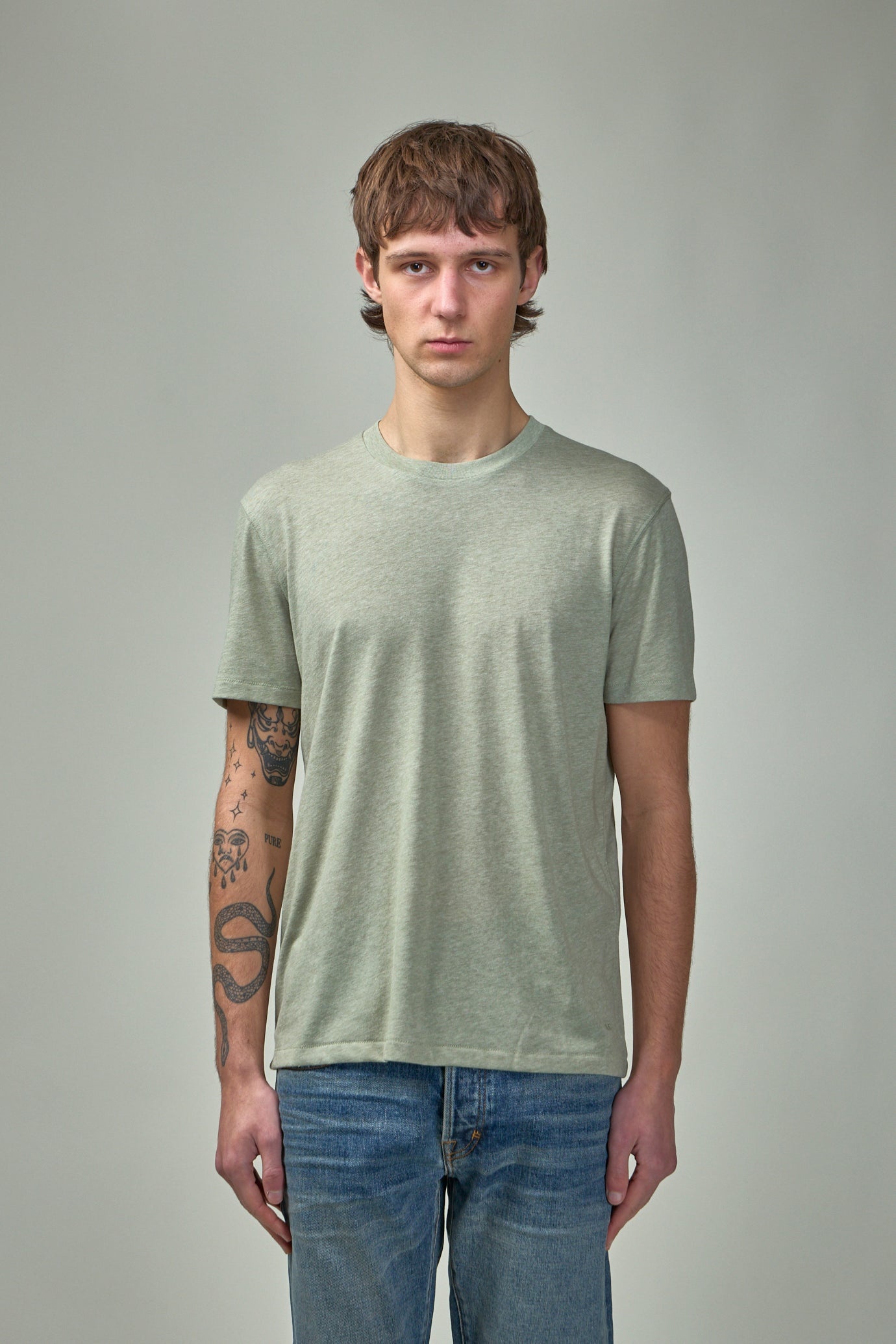 Cotton Blend Melange Crew Neck - 1