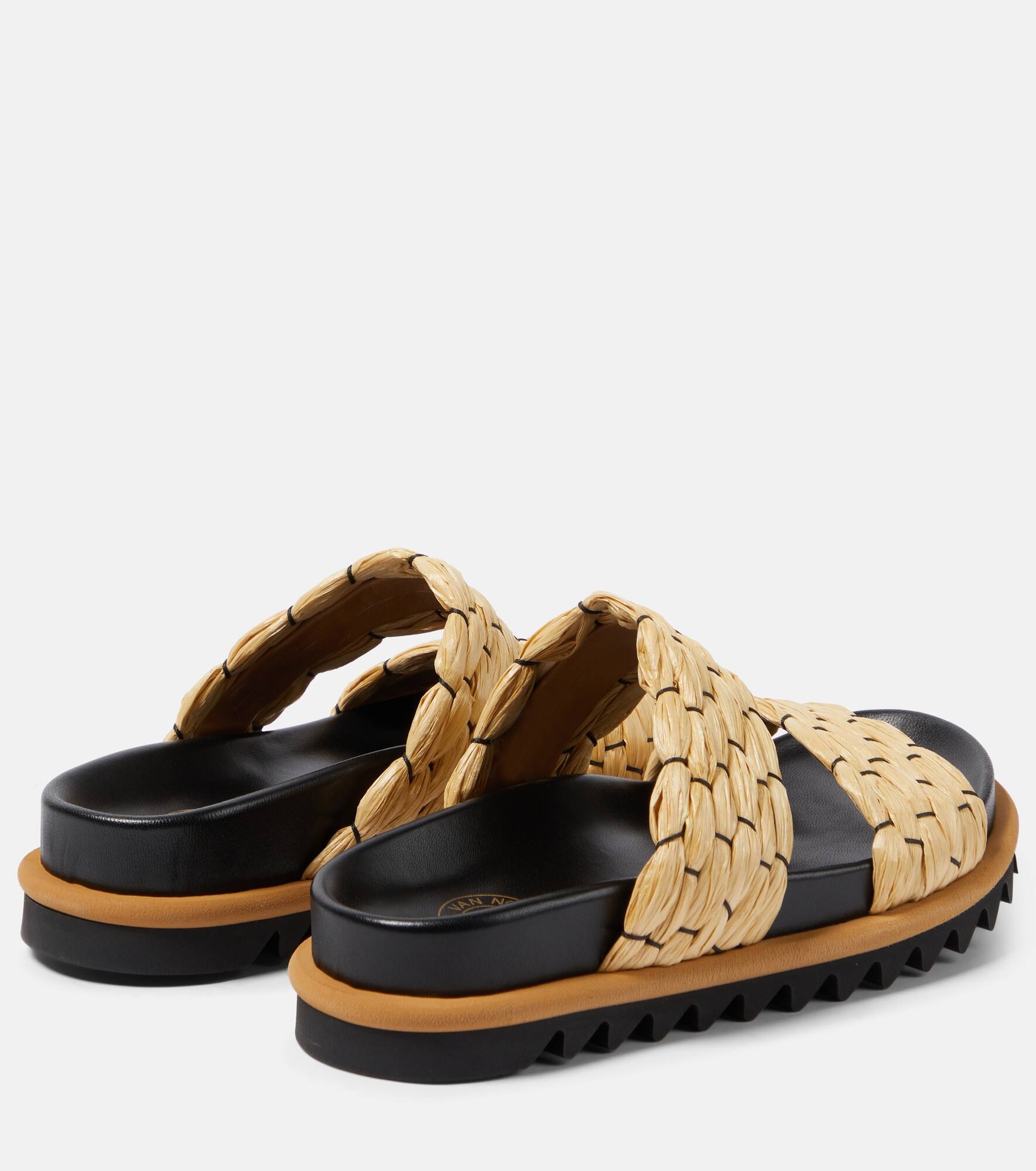 Woven and raffia and leather slides - 3