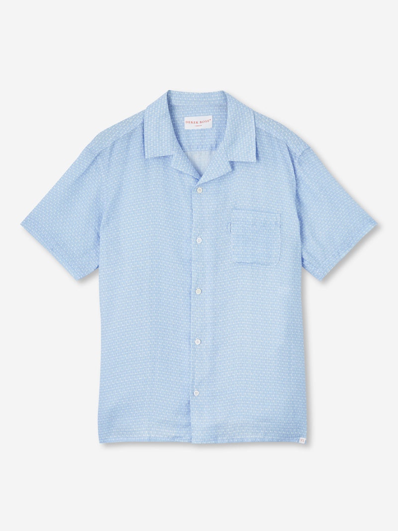 Men's Short Sleeve Shirt Milan 15 Linen Blue - 1