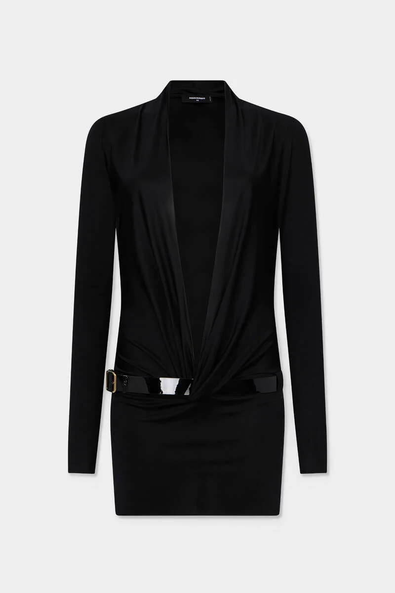 DEEP CUT SHINY JERSEY DRESS - 1