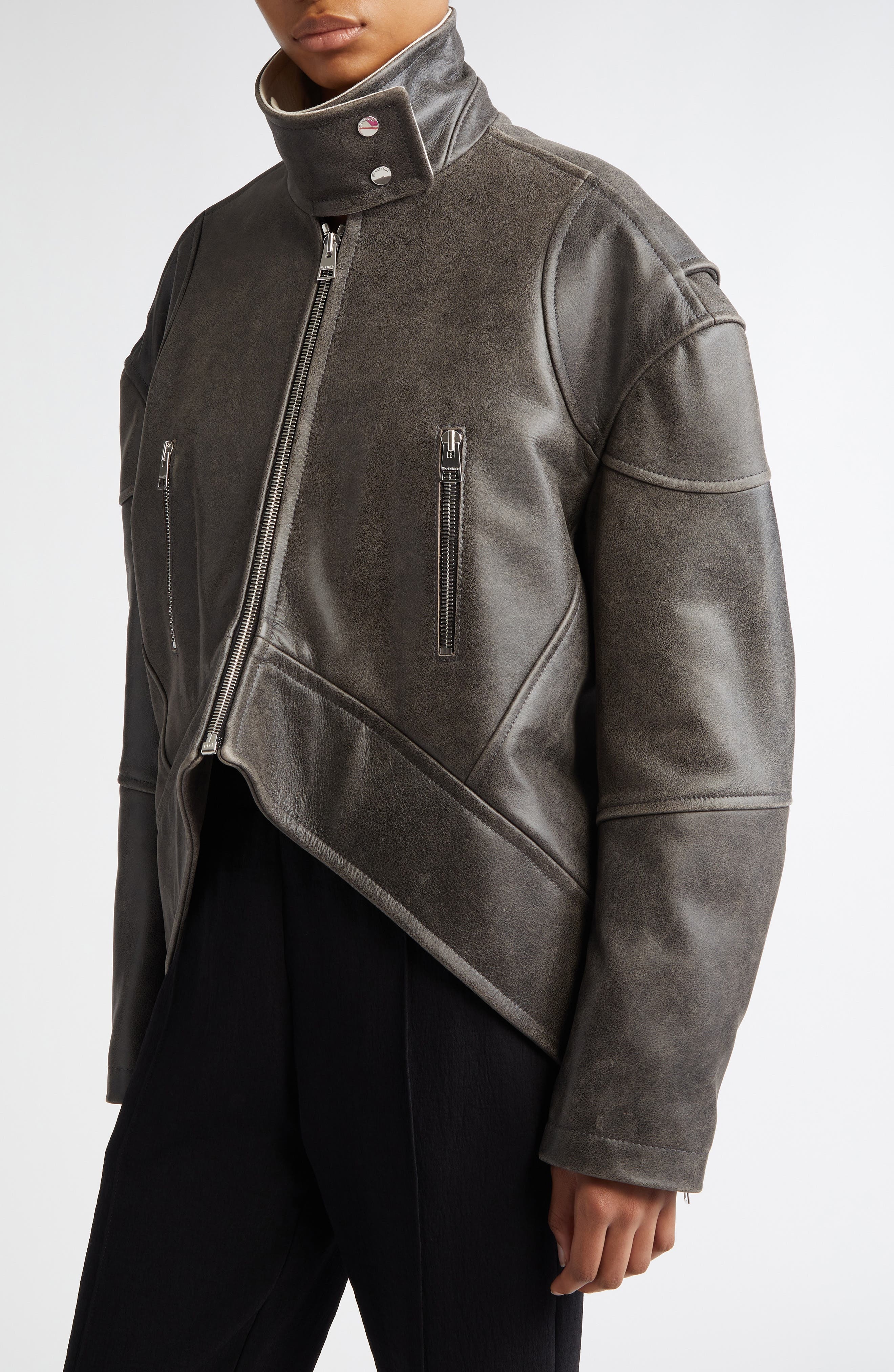 JW Anderson Asymmetric Hem Leather Jacket in Dark Brown at Nordstrom - 5
