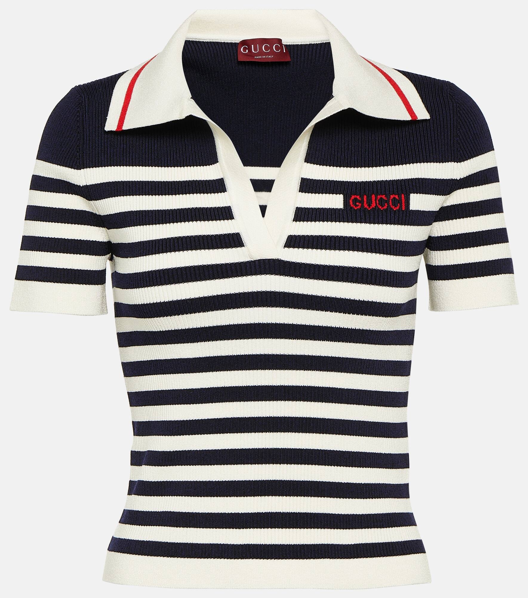 Logo striped cotton-blend polo shirt - 1