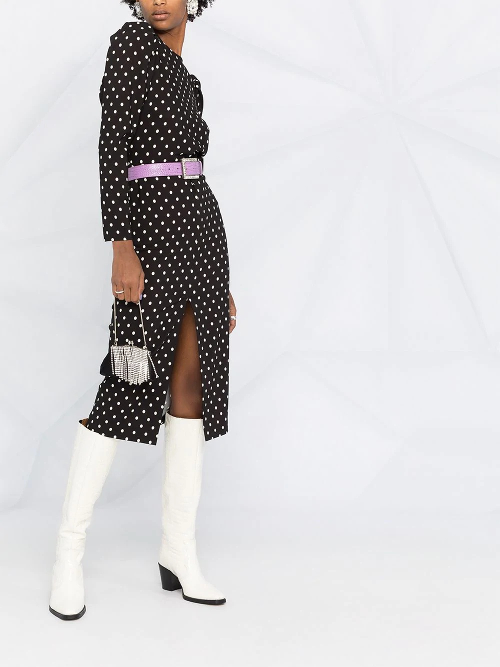 polka dotted long-sleeved dress - 2