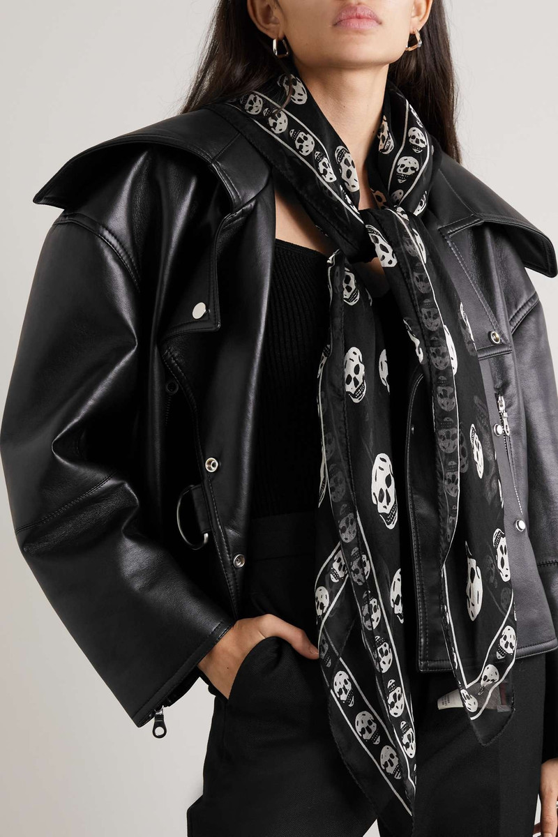 Alexander McQueen Printed silk-chiffon scarf Black outlook