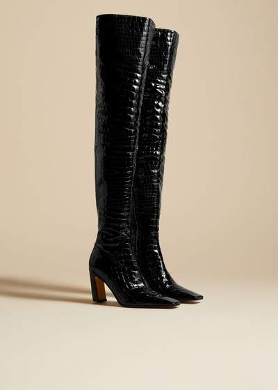KHAITE The Marfa Over-the-Knee High Boot in Black Croc-Embossed Leather outlook