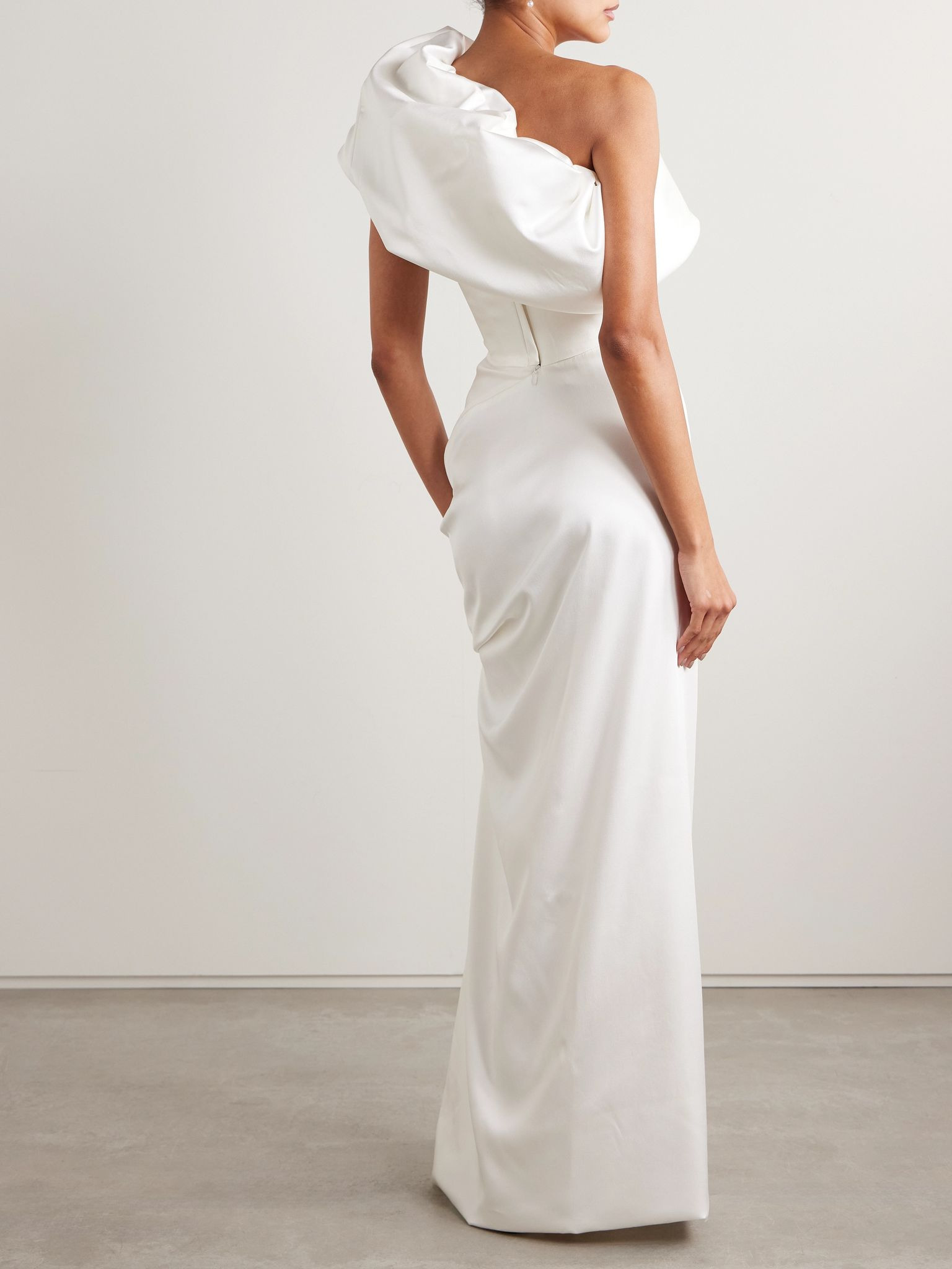 Sybyl off-the-shoulder draped satin gown Ivory - 3