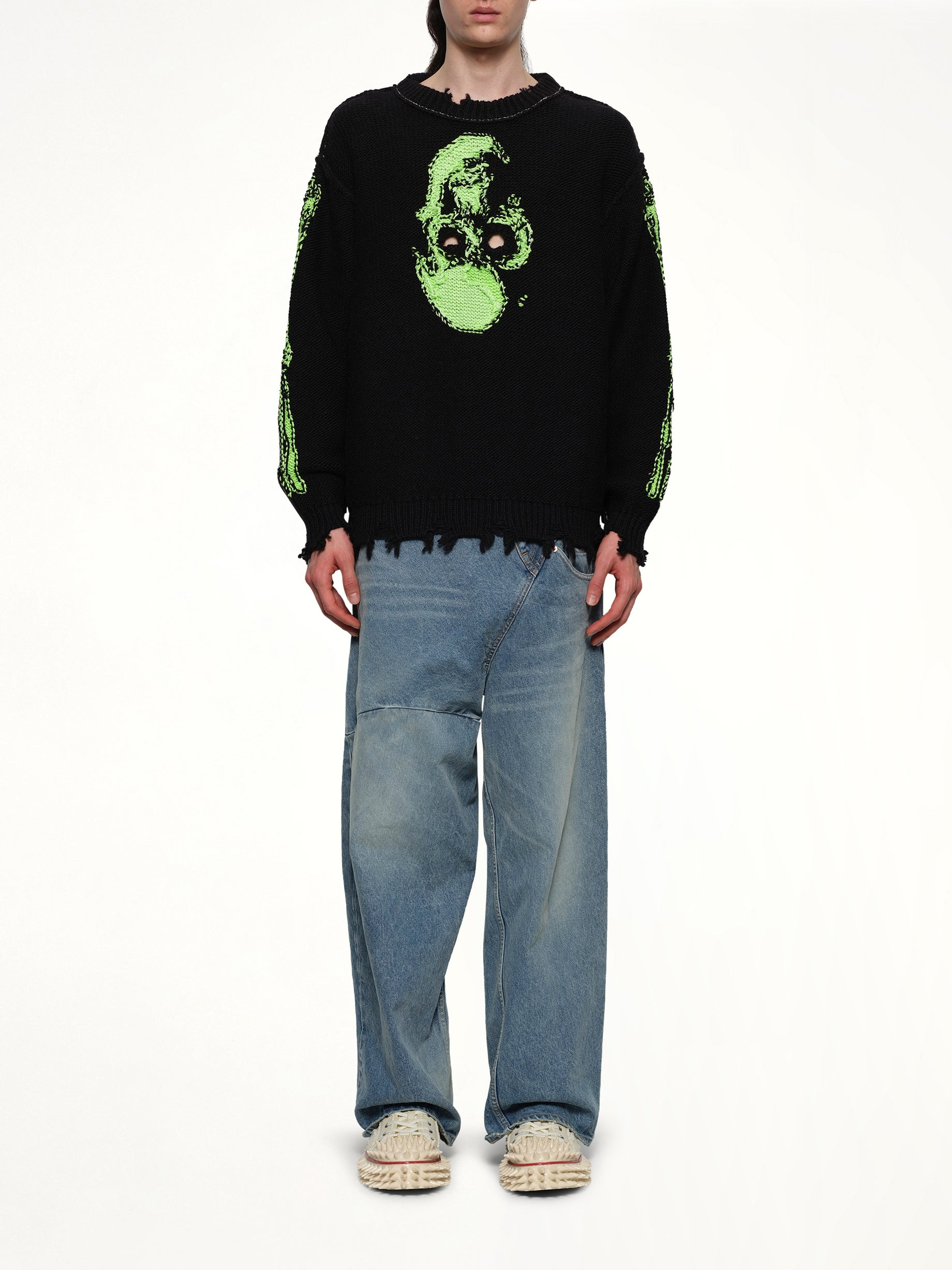 Glow-In-The-Dark Skull Knit Pullover in Black - 7