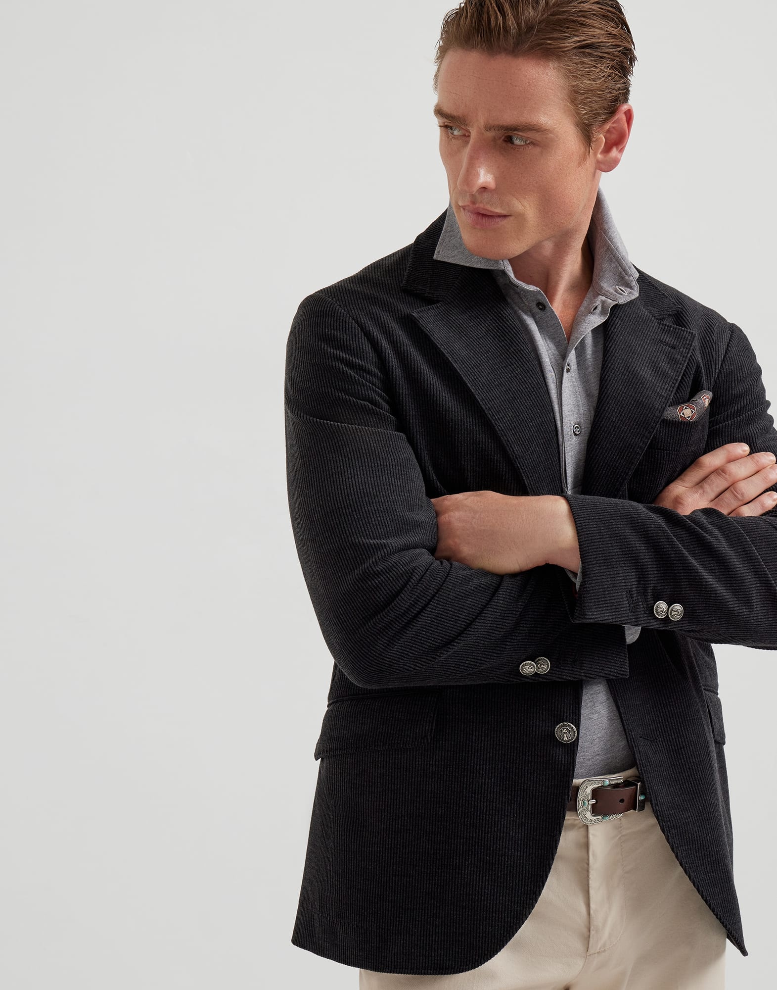 Cotton jersey long sleeve polo with shirt-style collar - 4