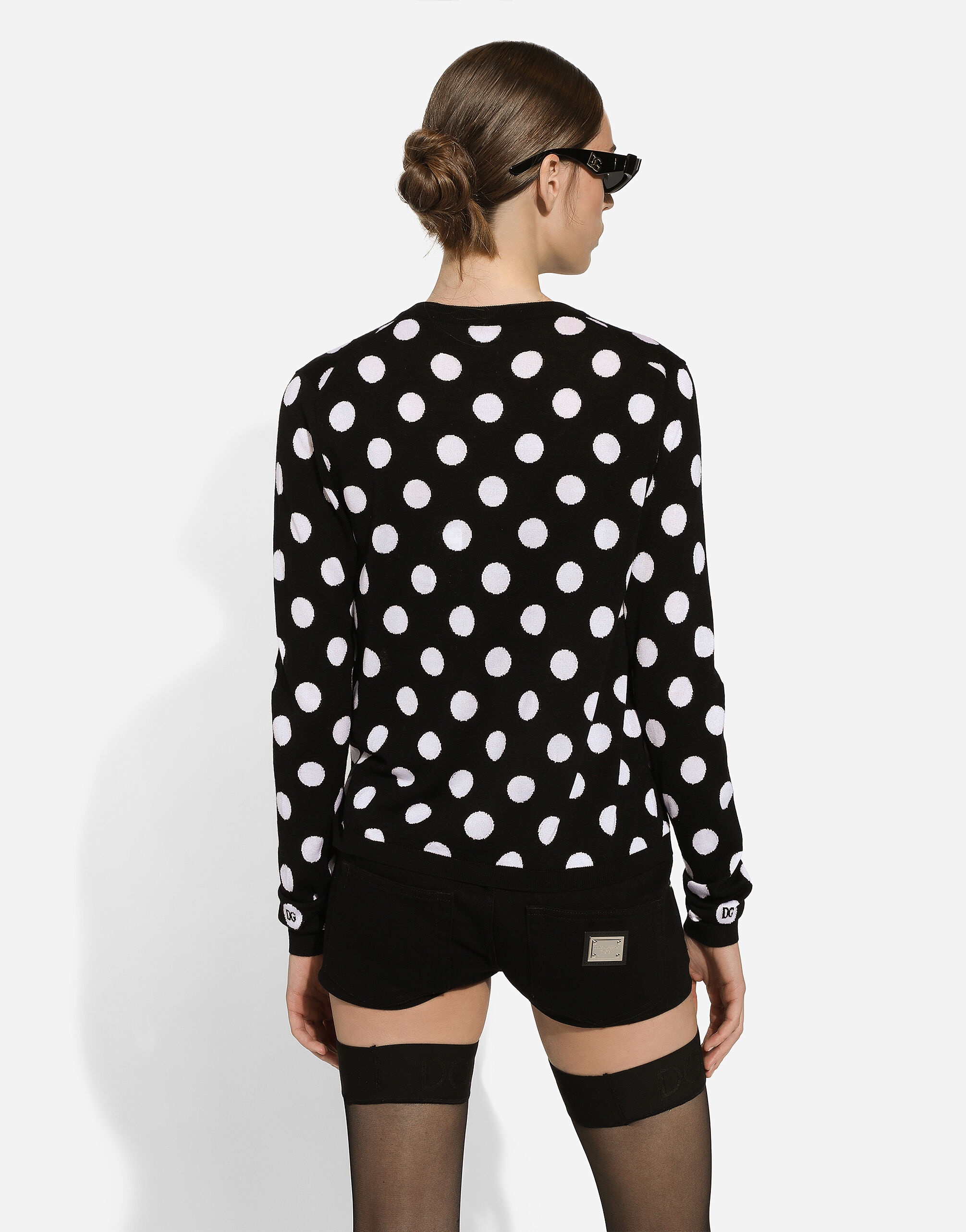 Wool and silk sweater with polka-dot inlay - 5