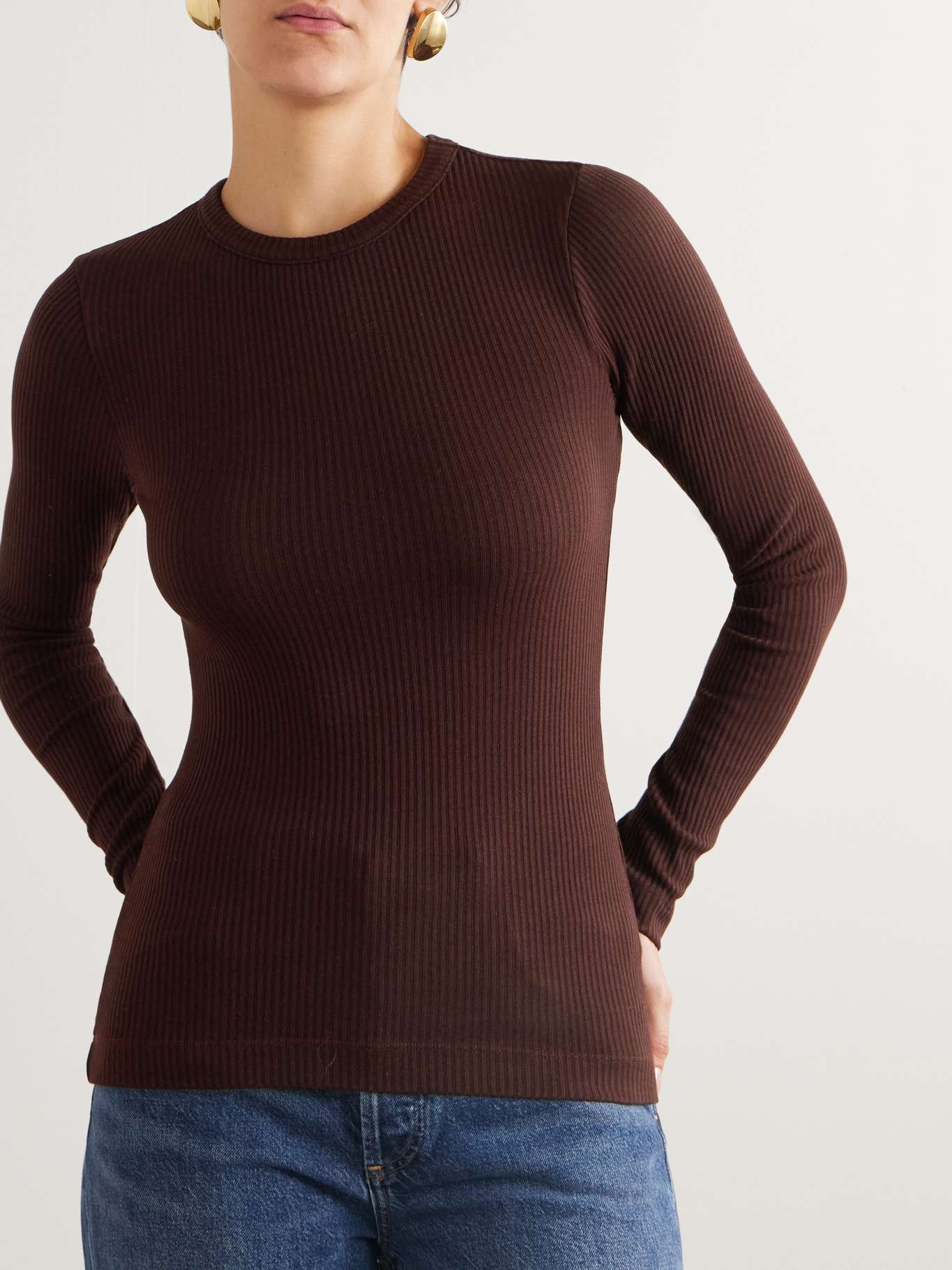 Bina ribbed Lyocell-blend T-shirt Brown - 3