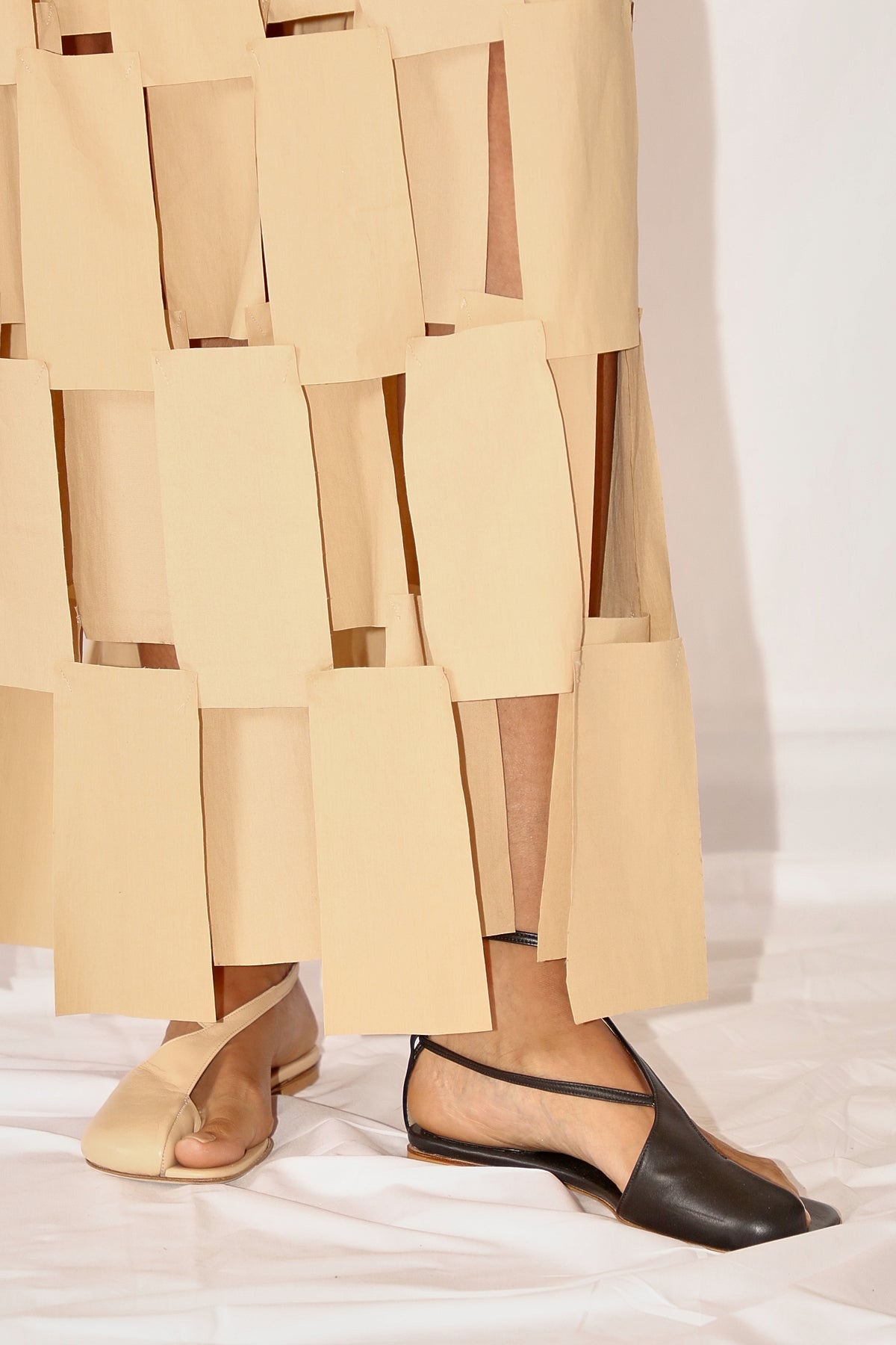 MAXI MULTI RECTANGLE DOUBLE-LAYERED SKIRT BEIGE - 7