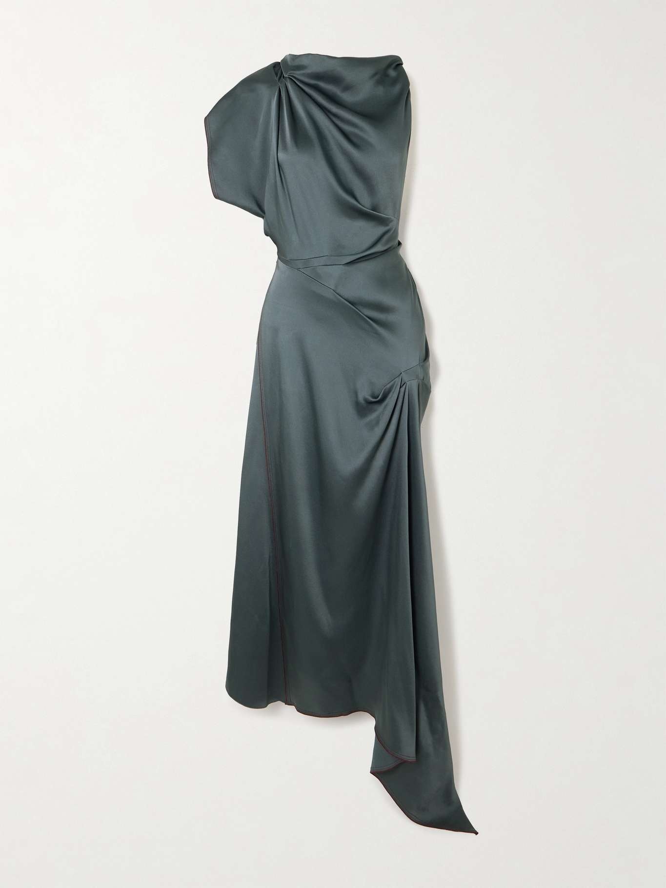 Asymmetric draped satin midi dress Dark gray - 1