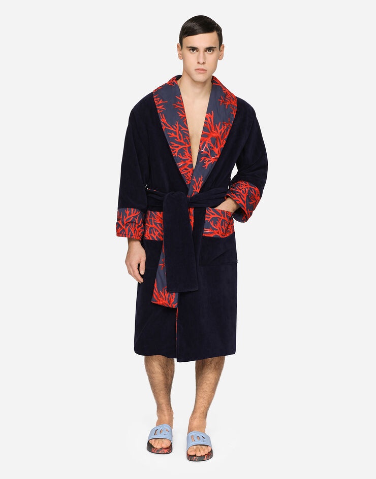 Cotton bathrobe with coral-print details - 4