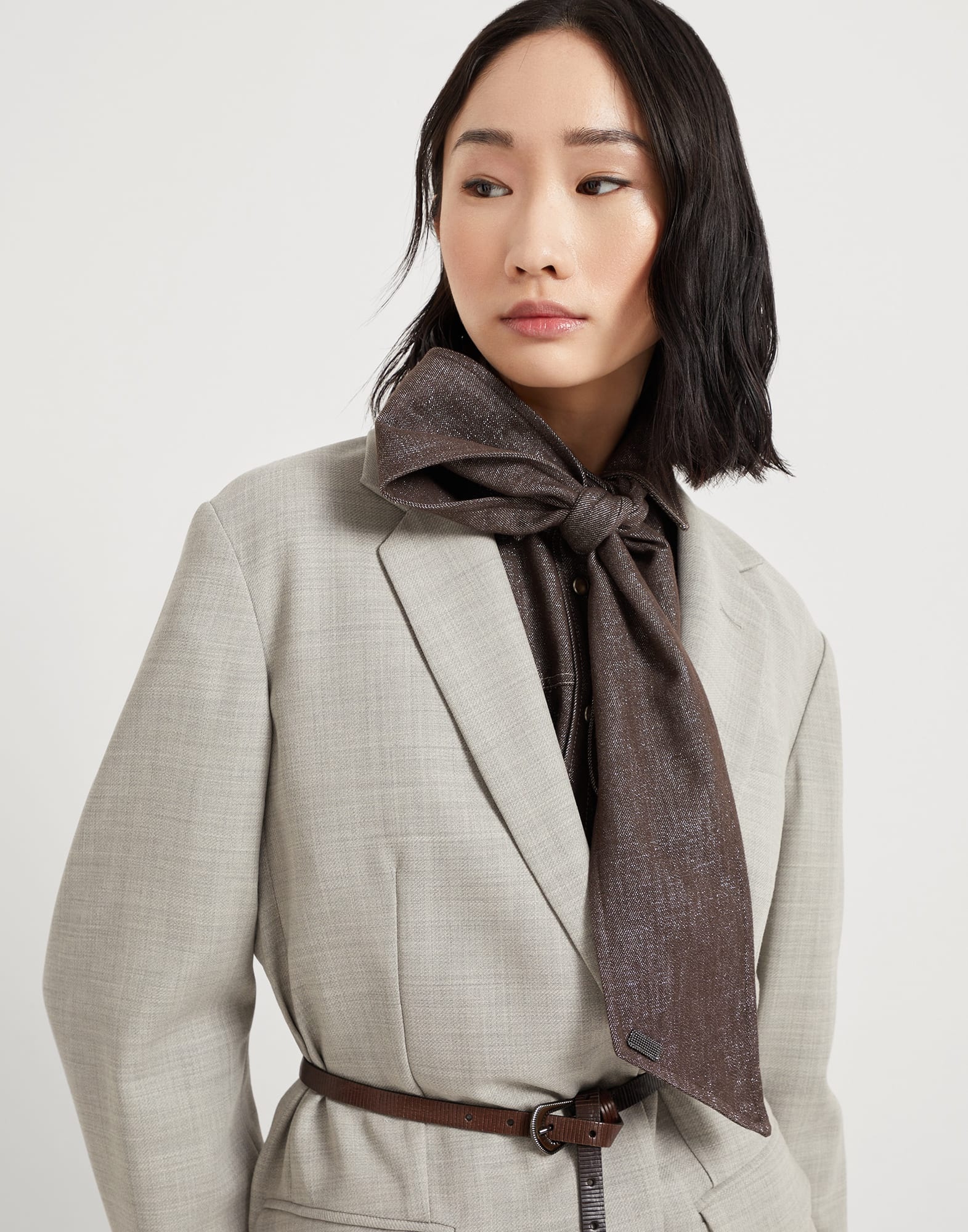 Sparkling no-fade denim foulard with monili - 3
