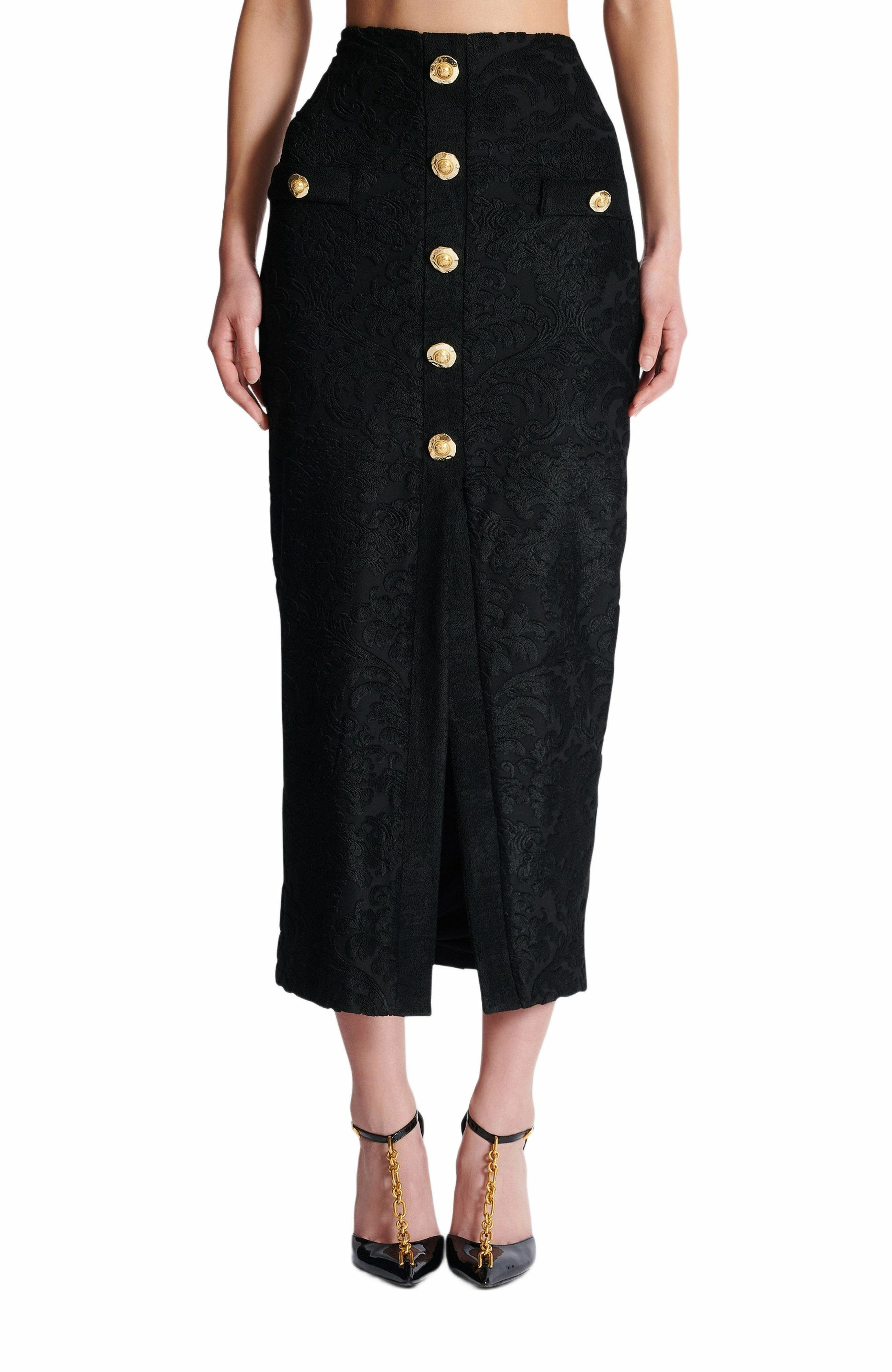Balmain Baroque pattern midi skirt in Black at Nordstrom - 7