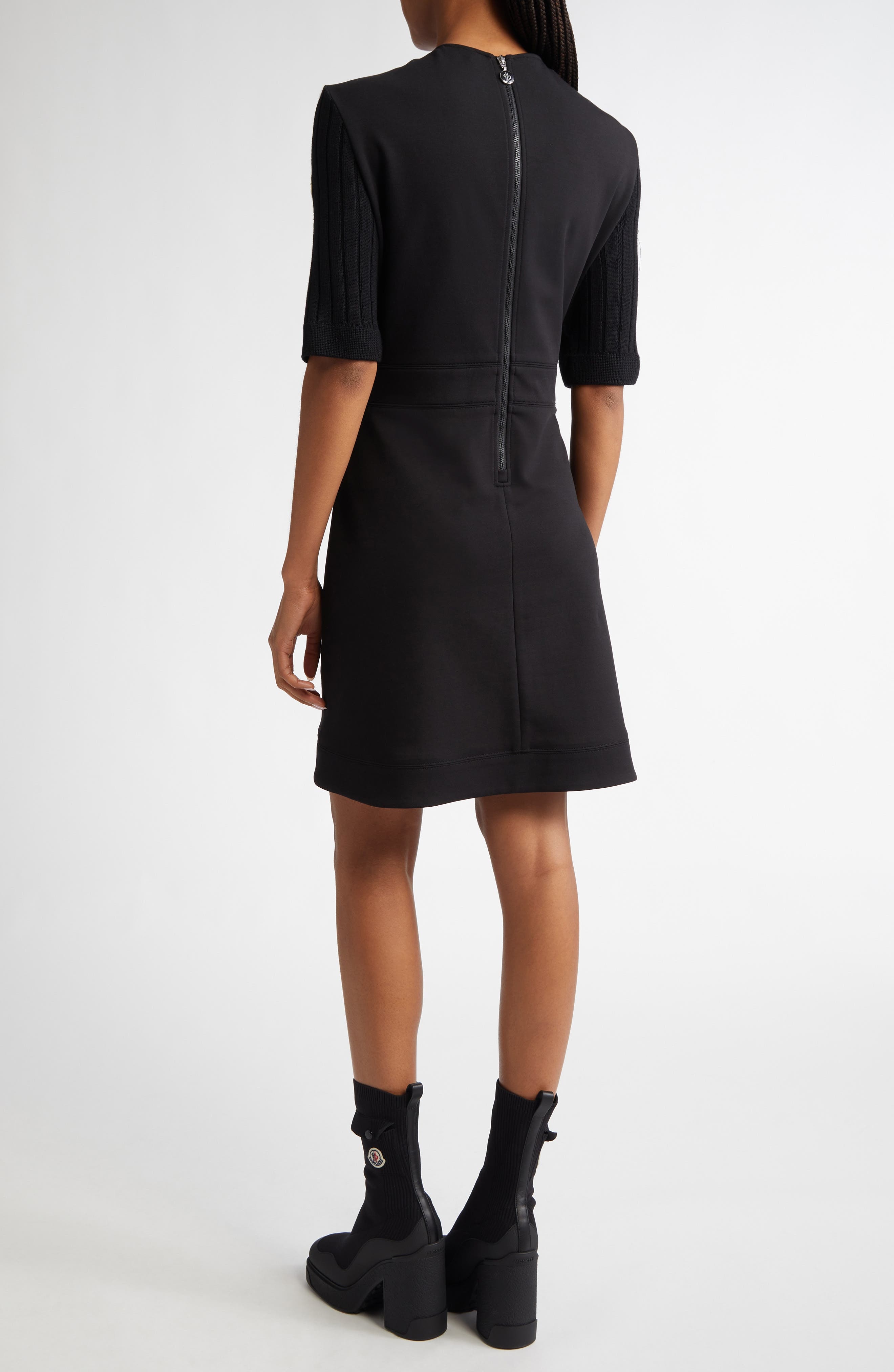 Moncler Mixed Media Fit & Flare Minidress in Black at Nordstrom - 2